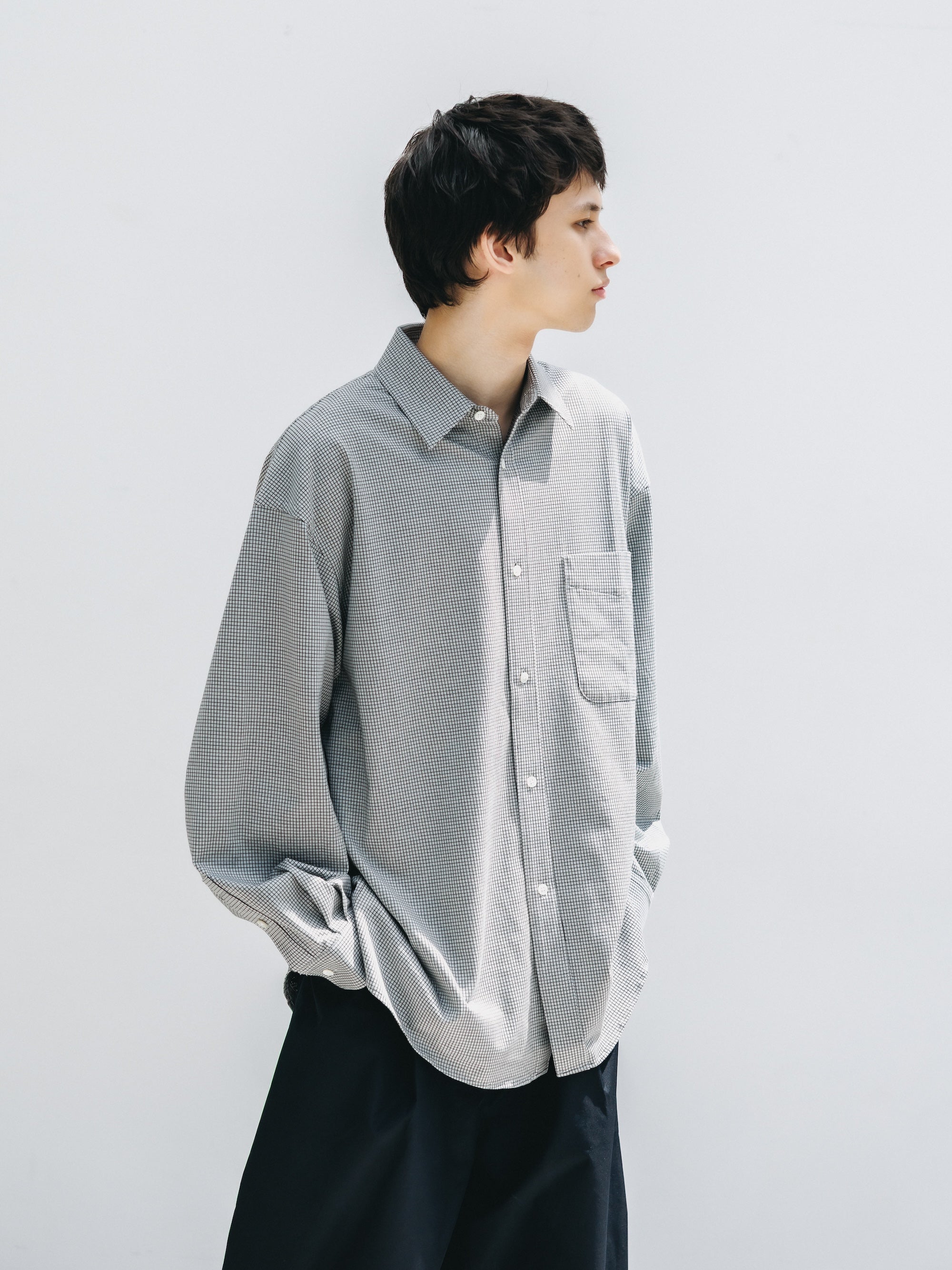 MINI GRID CHECK 36G KNIT EVERYDAY L/S SHIRT (WHITE×BLACK)