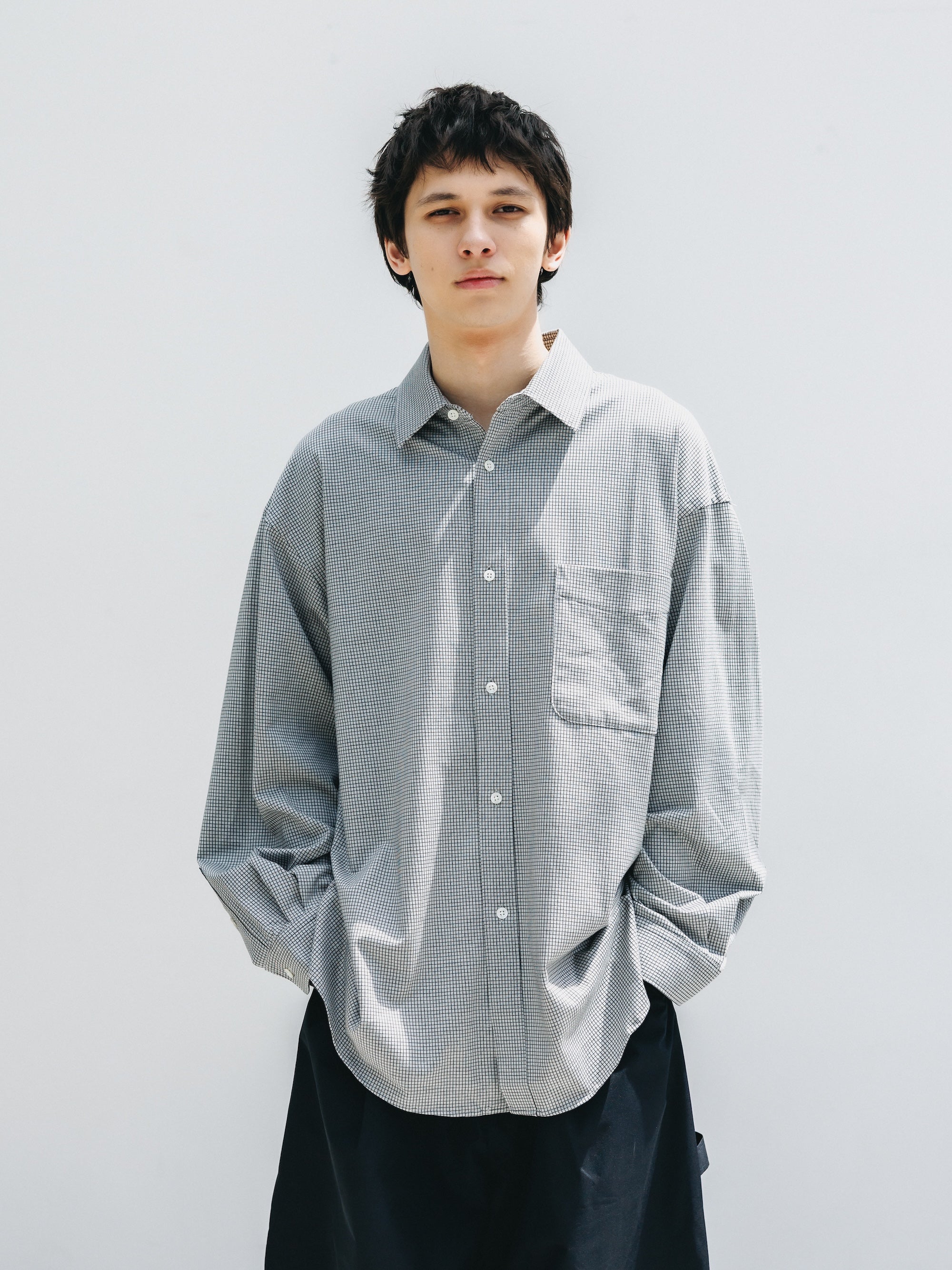 MINI GRID CHECK 36G KNIT EVERYDAY L/S SHIRT (WHITE×BLACK)