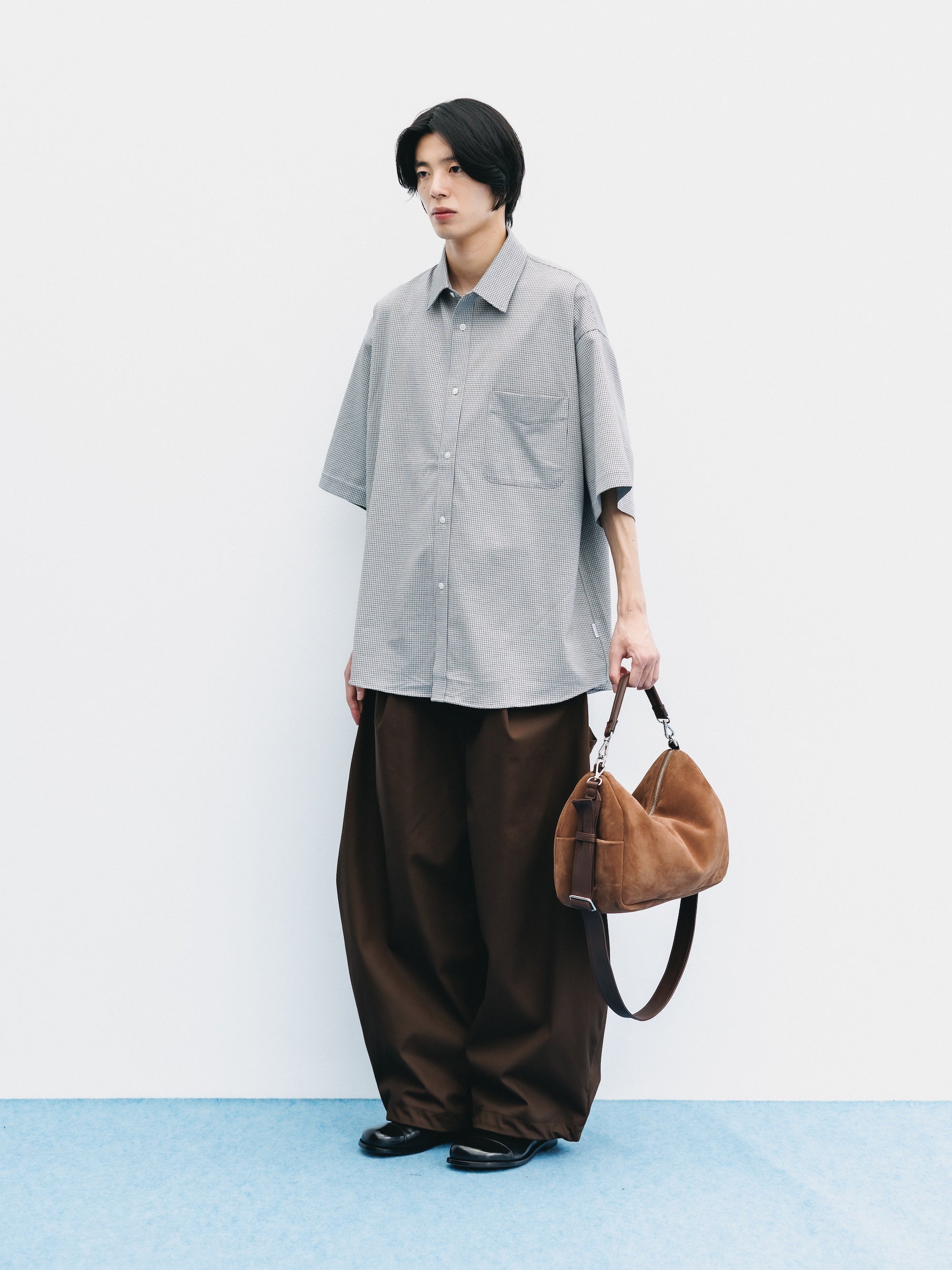 【6.17 WED 20:00- IN STOCK】MINI GRID CHECK 36G KNIT EVERYDAY S/S SHIRT (WHITE×BLACK)