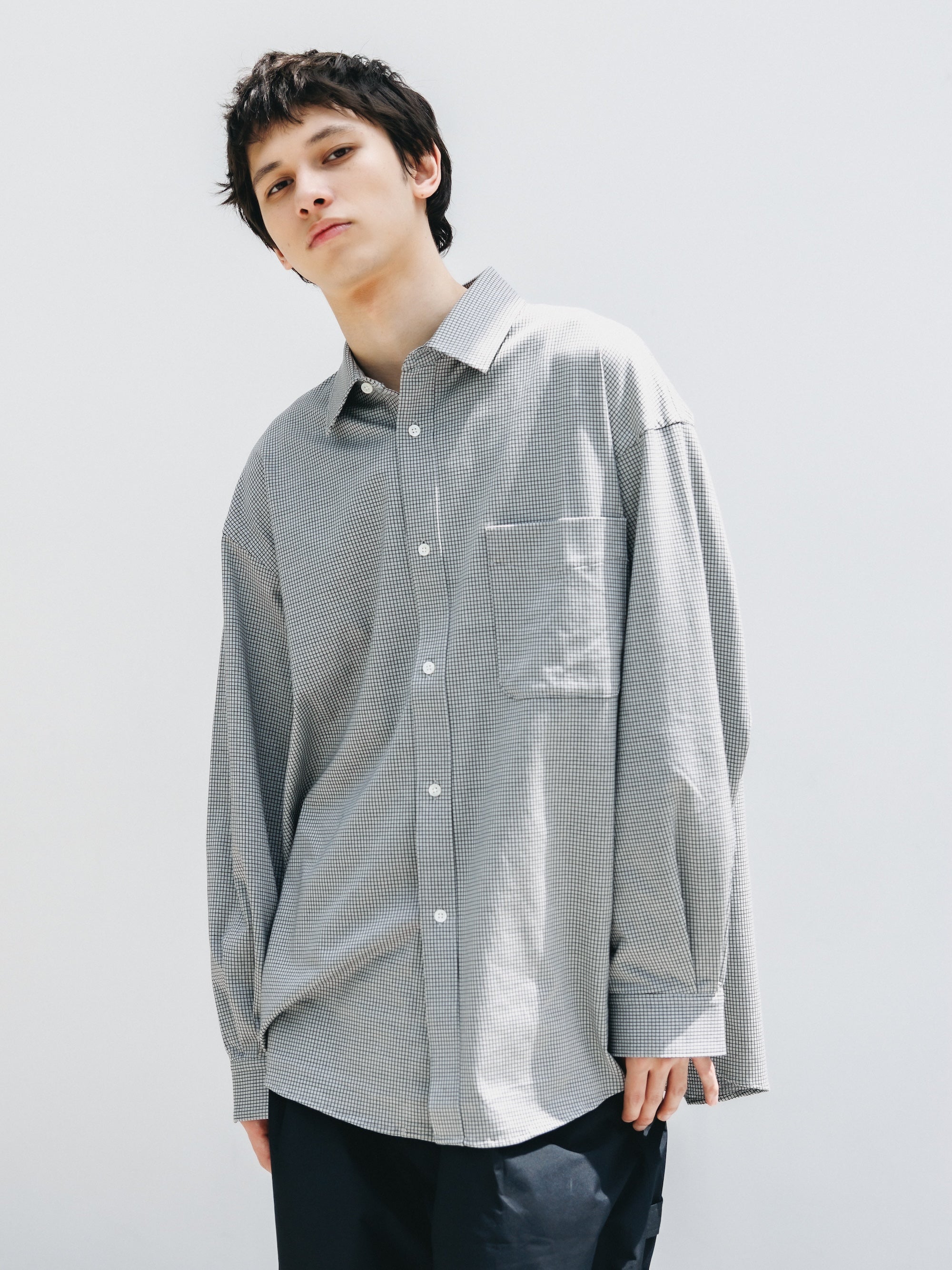 MINI GRID CHECK 36G KNIT EVERYDAY L/S SHIRT (WHITE×BLACK)