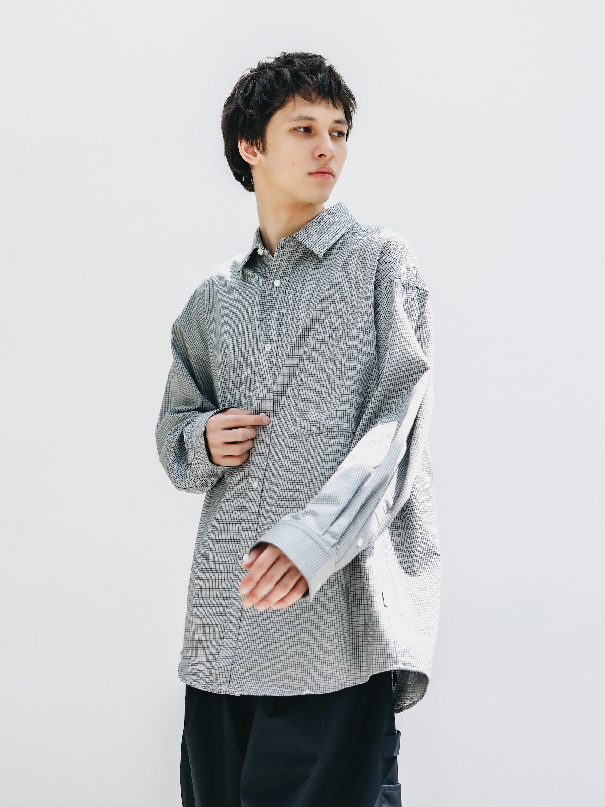 MINI GRID CHECK 36G KNIT EVERYDAY L/S SHIRT (WHITE×BLACK)