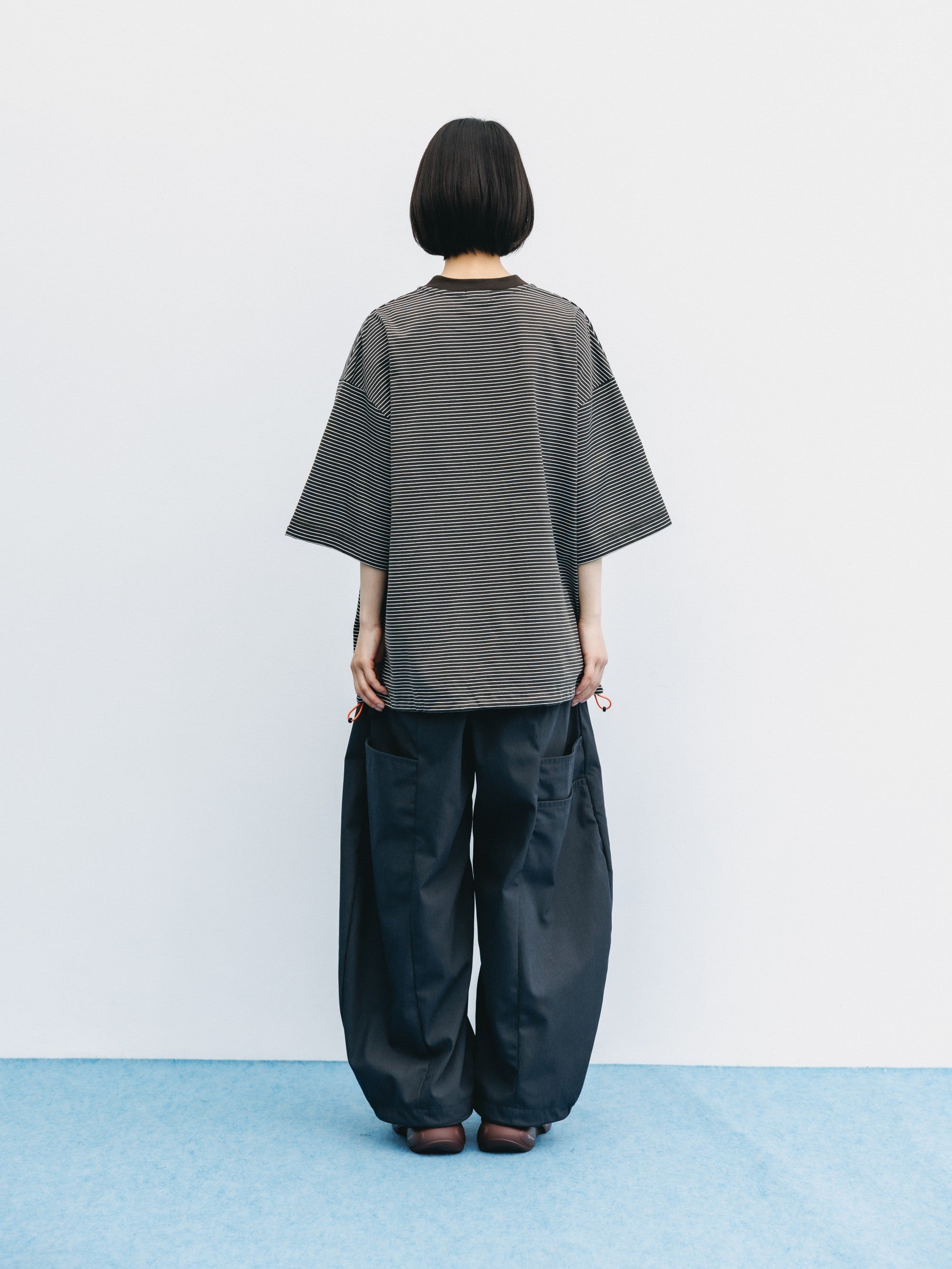 【6.13 SAT 20:00- IN STOCK】"C×CONCEPT" STRIPED S/S T-SHIRT WITH DRAWSTRINGS (BROWN×WHITE)