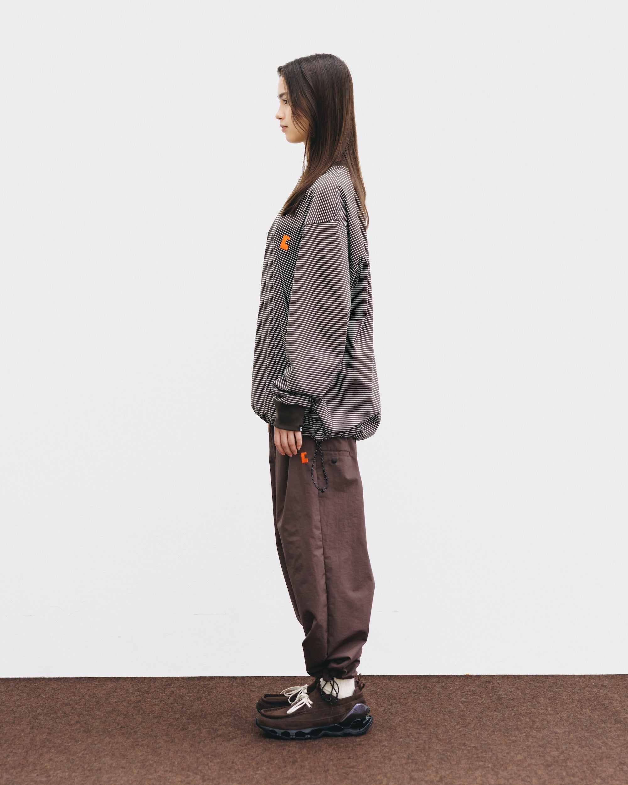 【10.15 WED 20:00- IN STOCK】WATER REPELLENT NYLON CITY UNIFORM WIDE TAPERED PANTS FOR YGM (BROWN×ORANGE)