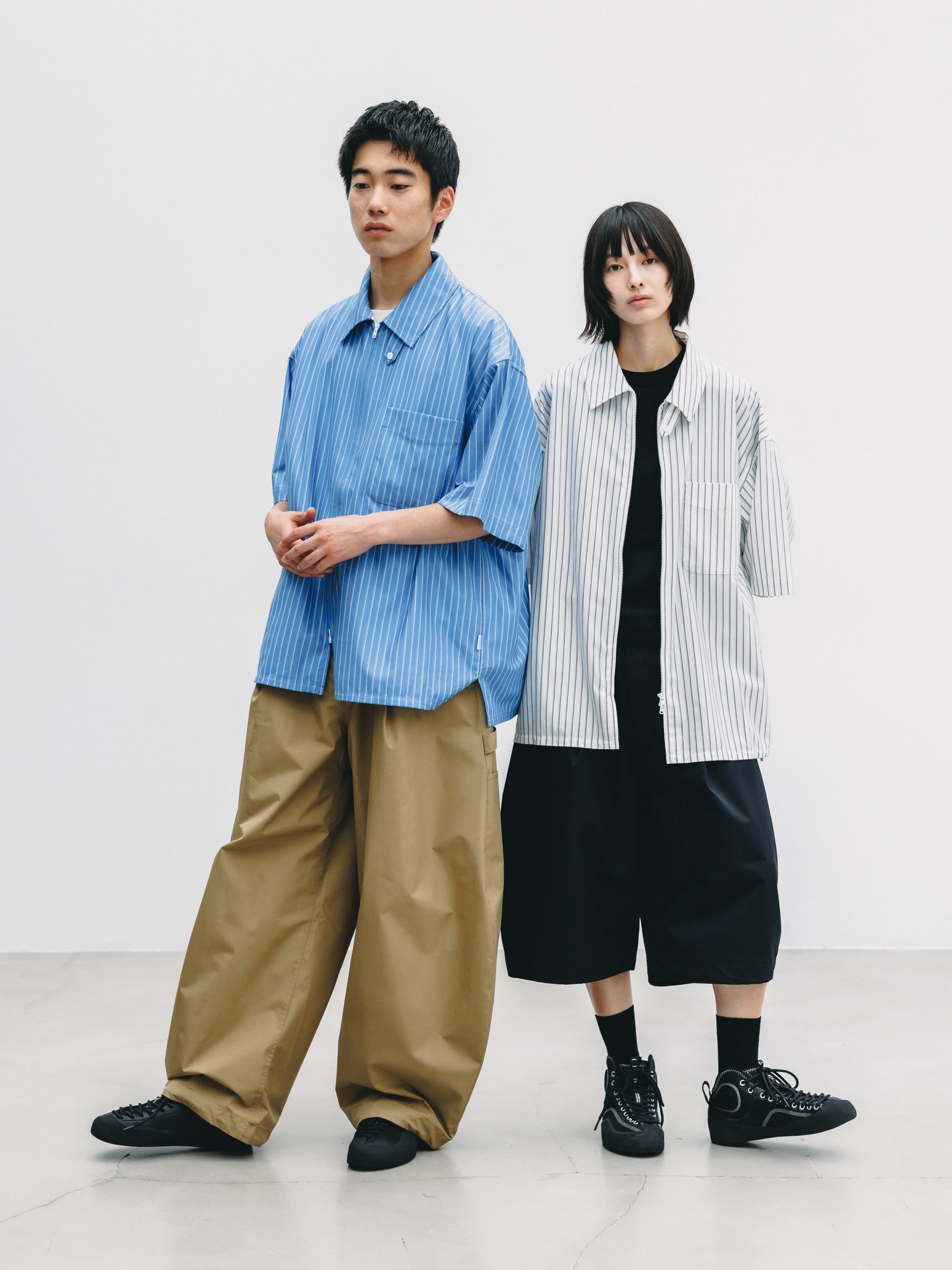 【6.27 SAT 20:00- IN STOCK】THICK/THIN STRIPE 46G KNIT EVERYDAY ZIP UP S/S SHIRT (SAX BLUE STRIPE)