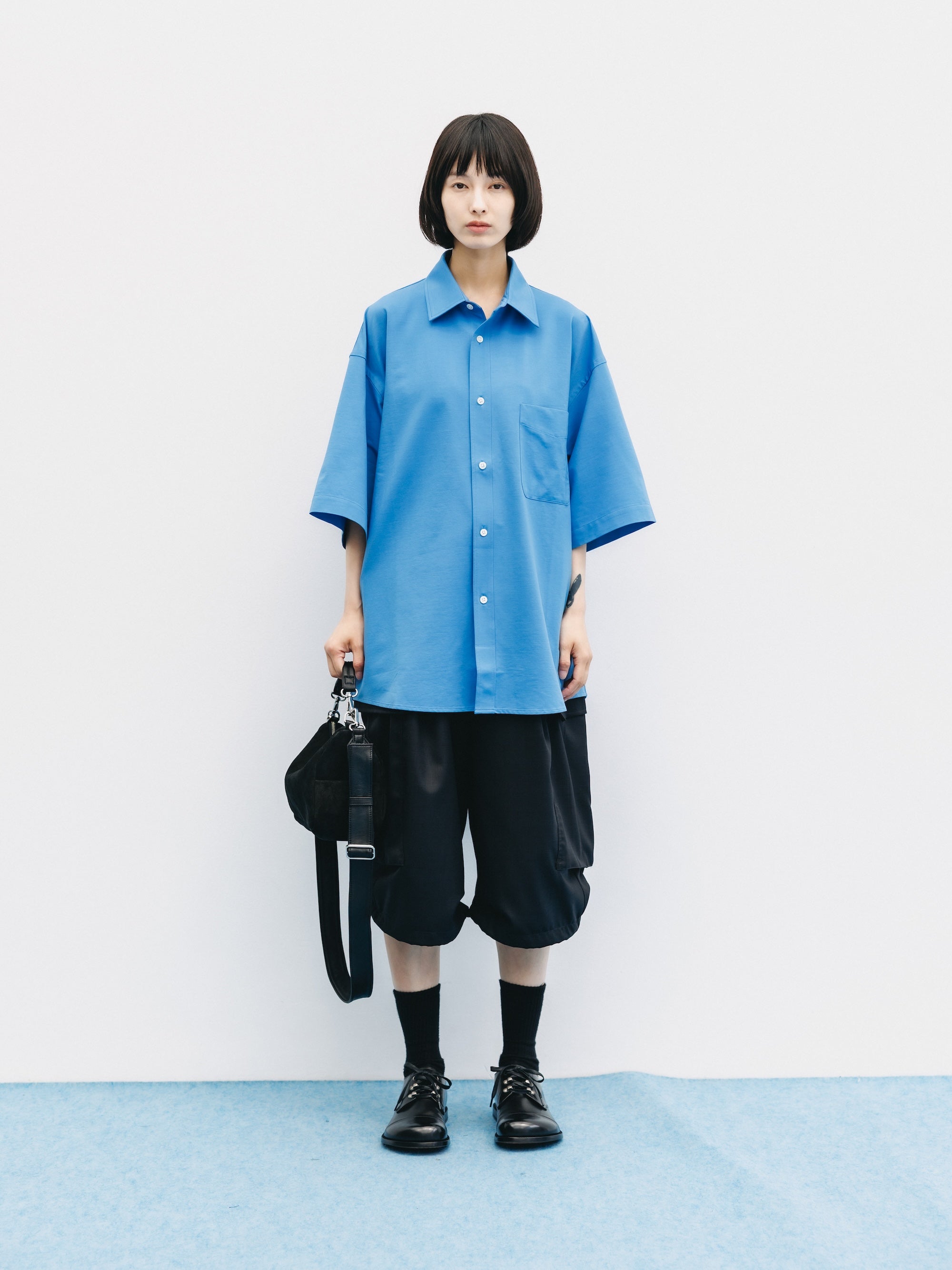 【8.5 WED 20:00- IN STOCK】46G KNIT EVERYDAY S/S SHIRT (SAX BLUE)