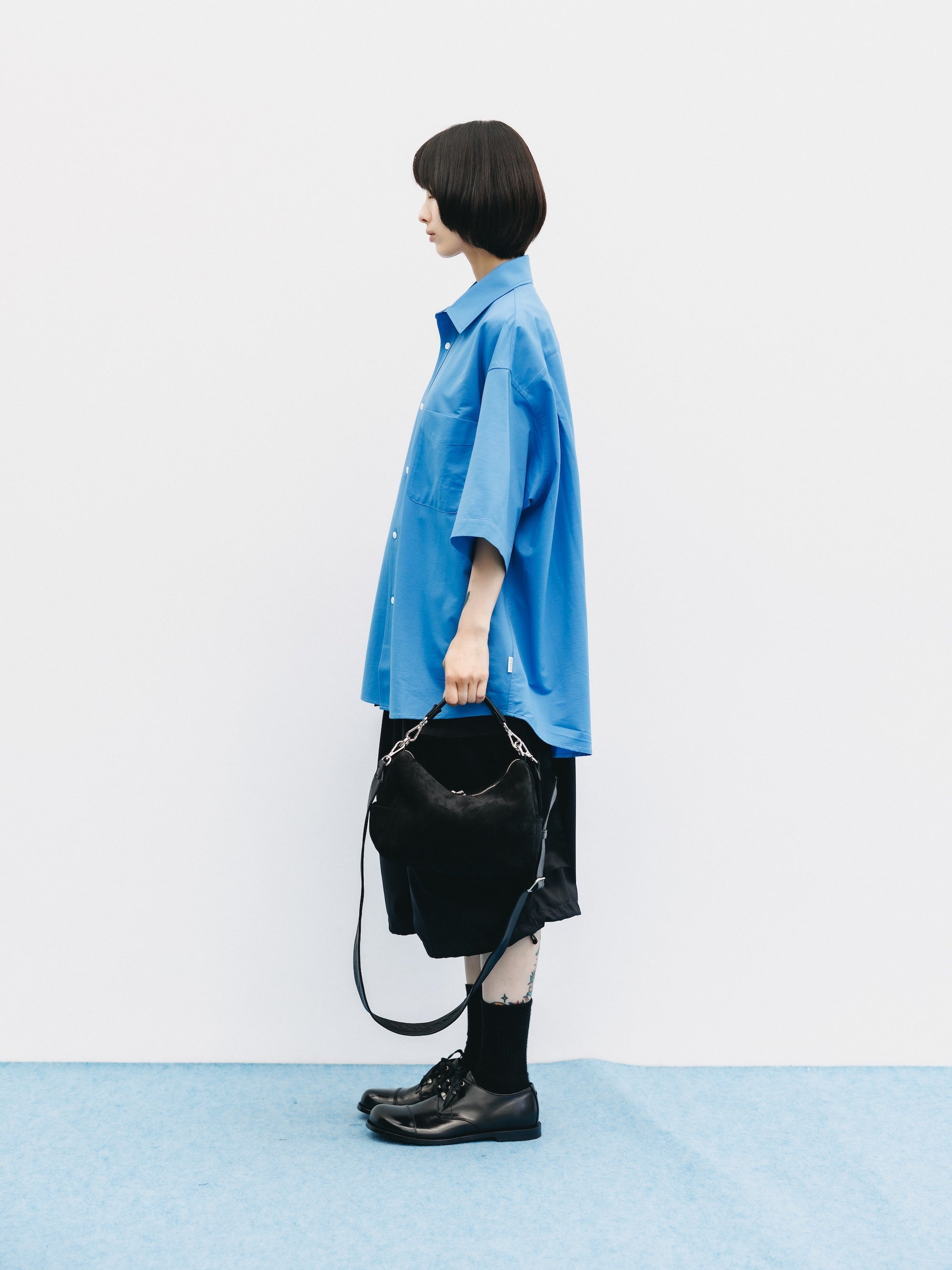 【8.5 WED 20:00- IN STOCK】46G KNIT EVERYDAY S/S SHIRT (SAX BLUE)