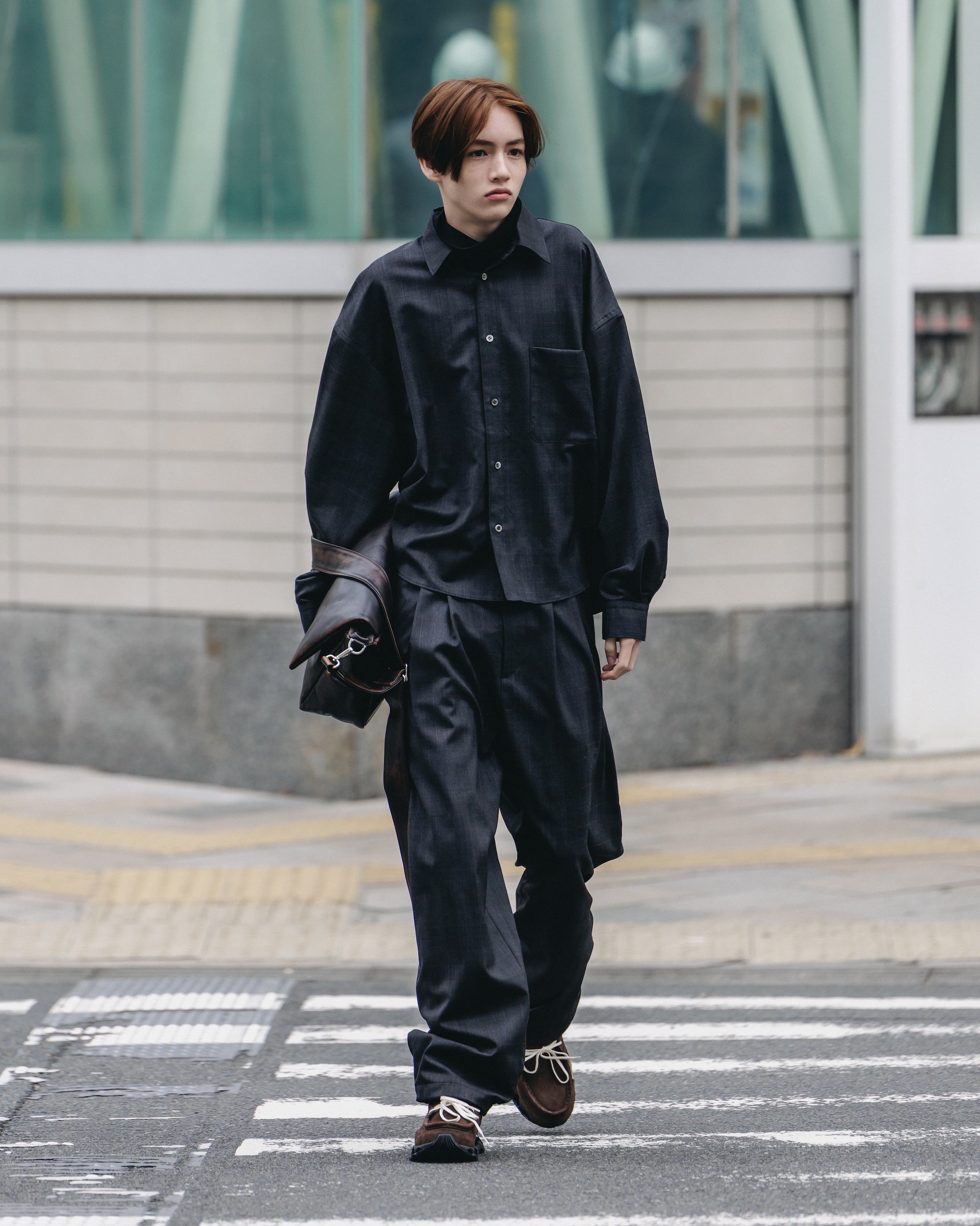 【1.28 WED 20:00- IN STOCK】LIGHT WOOL CROPPED LENGTH EVERYDAY L/S SHIRT (GLEN CHECK(GRAY))