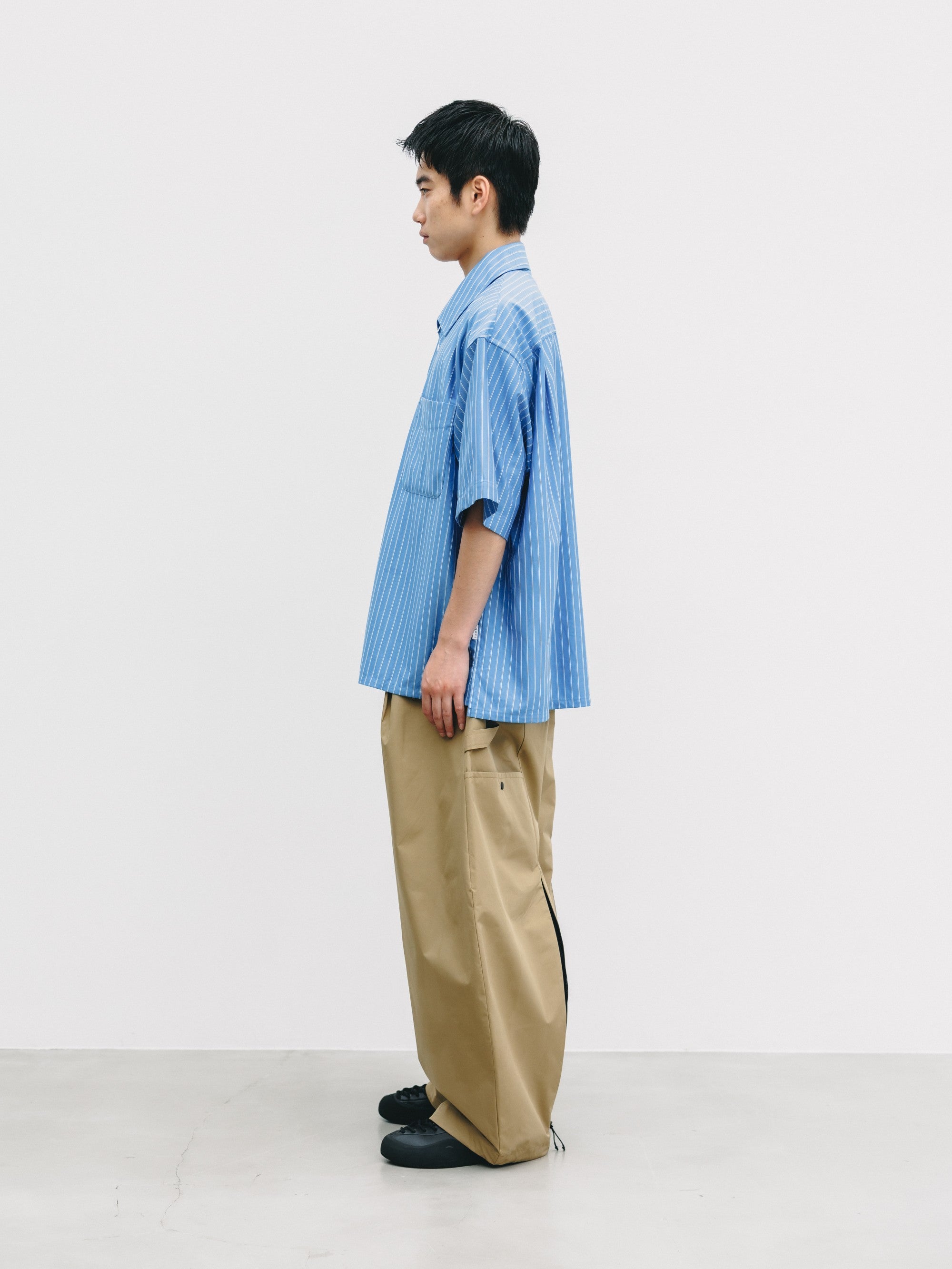 【6.27 SAT 20:00- IN STOCK】THICK/THIN STRIPE 46G KNIT EVERYDAY ZIP UP S/S SHIRT (SAX BLUE STRIPE)