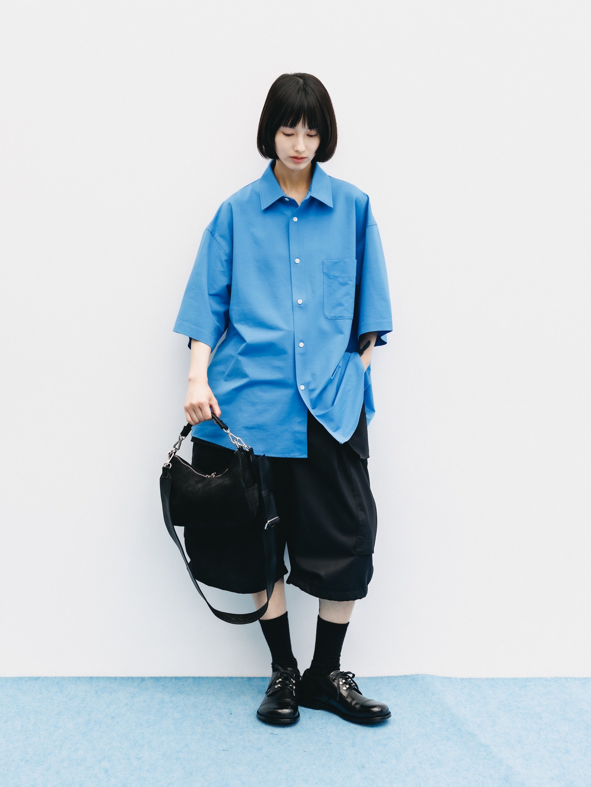 【8.5 WED 20:00- IN STOCK】46G KNIT EVERYDAY S/S SHIRT (SAX BLUE)