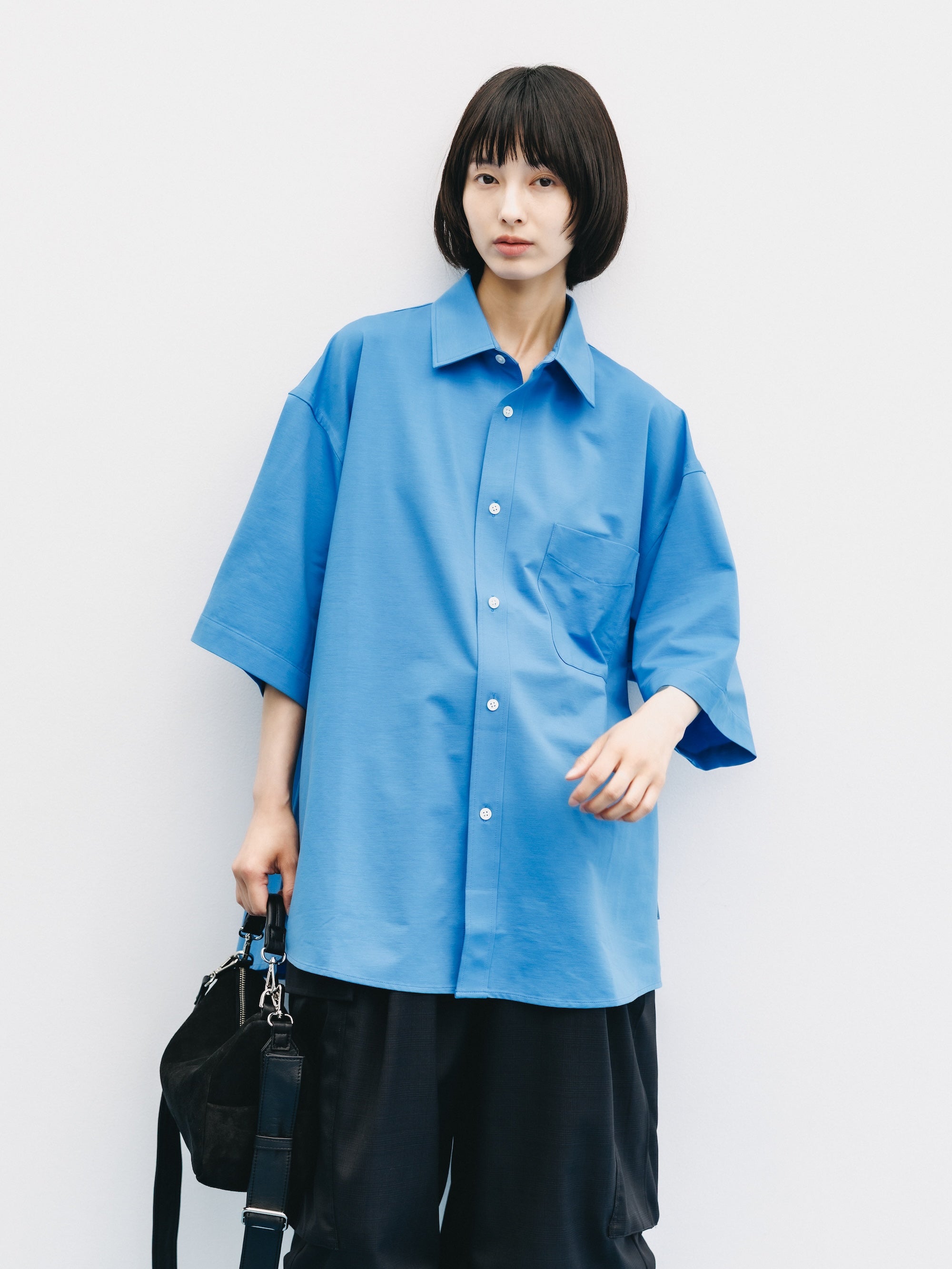 【8.5 WED 20:00- IN STOCK】46G KNIT EVERYDAY S/S SHIRT (SAX BLUE)