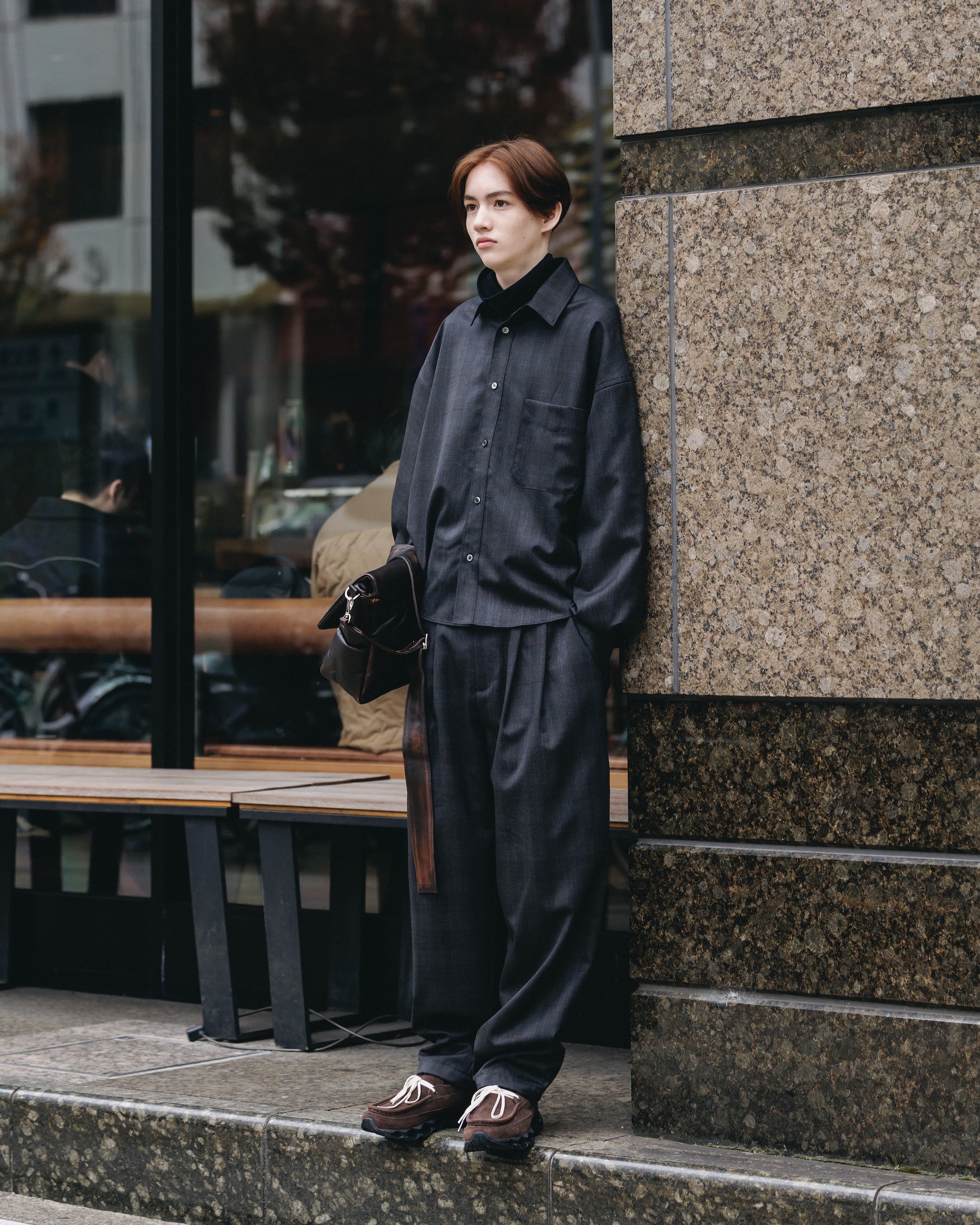 【1.28 WED 20:00- IN STOCK】LIGHT WOOL CROPPED LENGTH EVERYDAY L/S SHIRT (GLEN CHECK(GRAY))