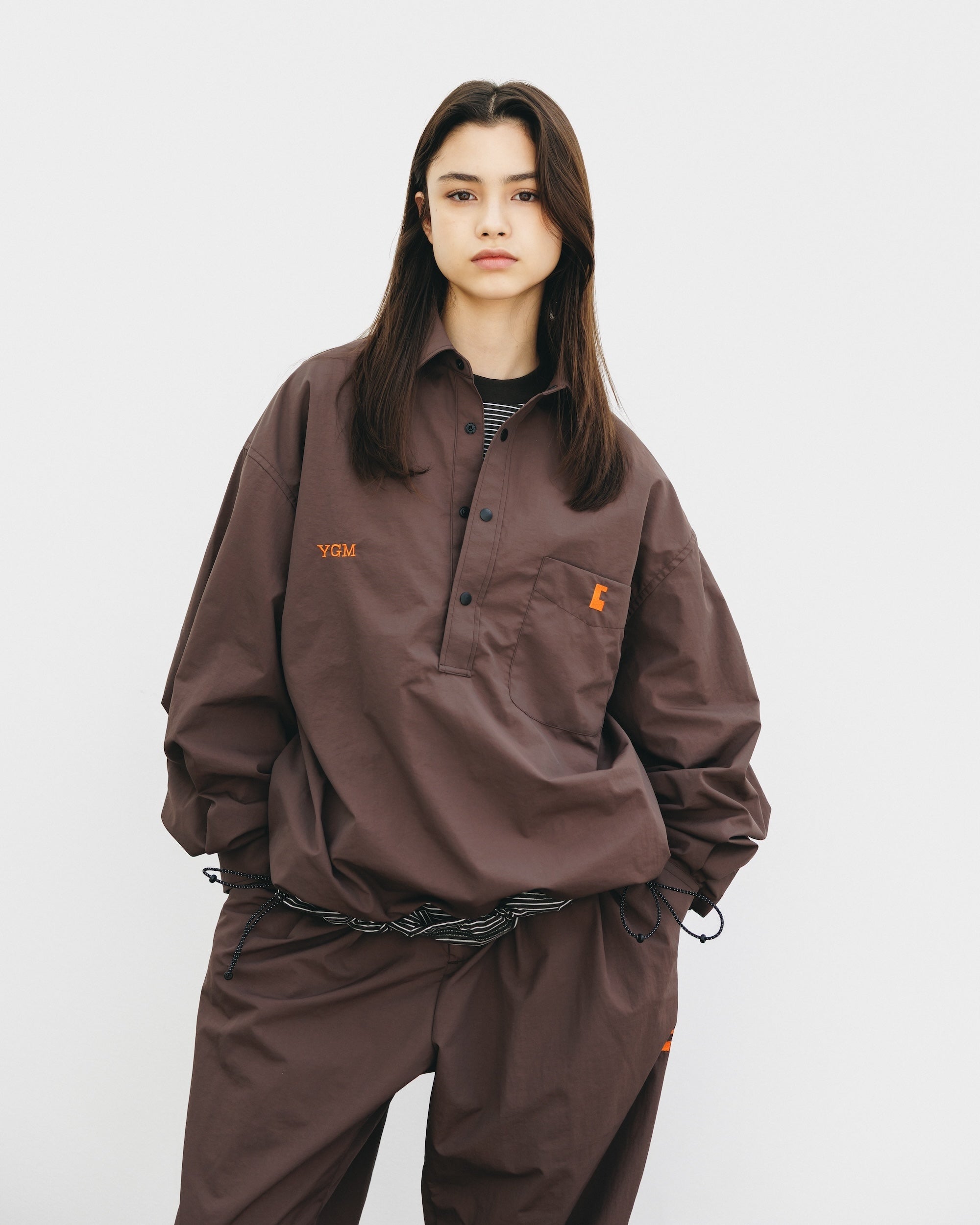 【10.15 WED 20:00- IN STOCK】WATER REPELLENT NYLON CITY UNIFORM L/S PULLOVER SHIRT FOR YGM (BROWN×ORANGE)