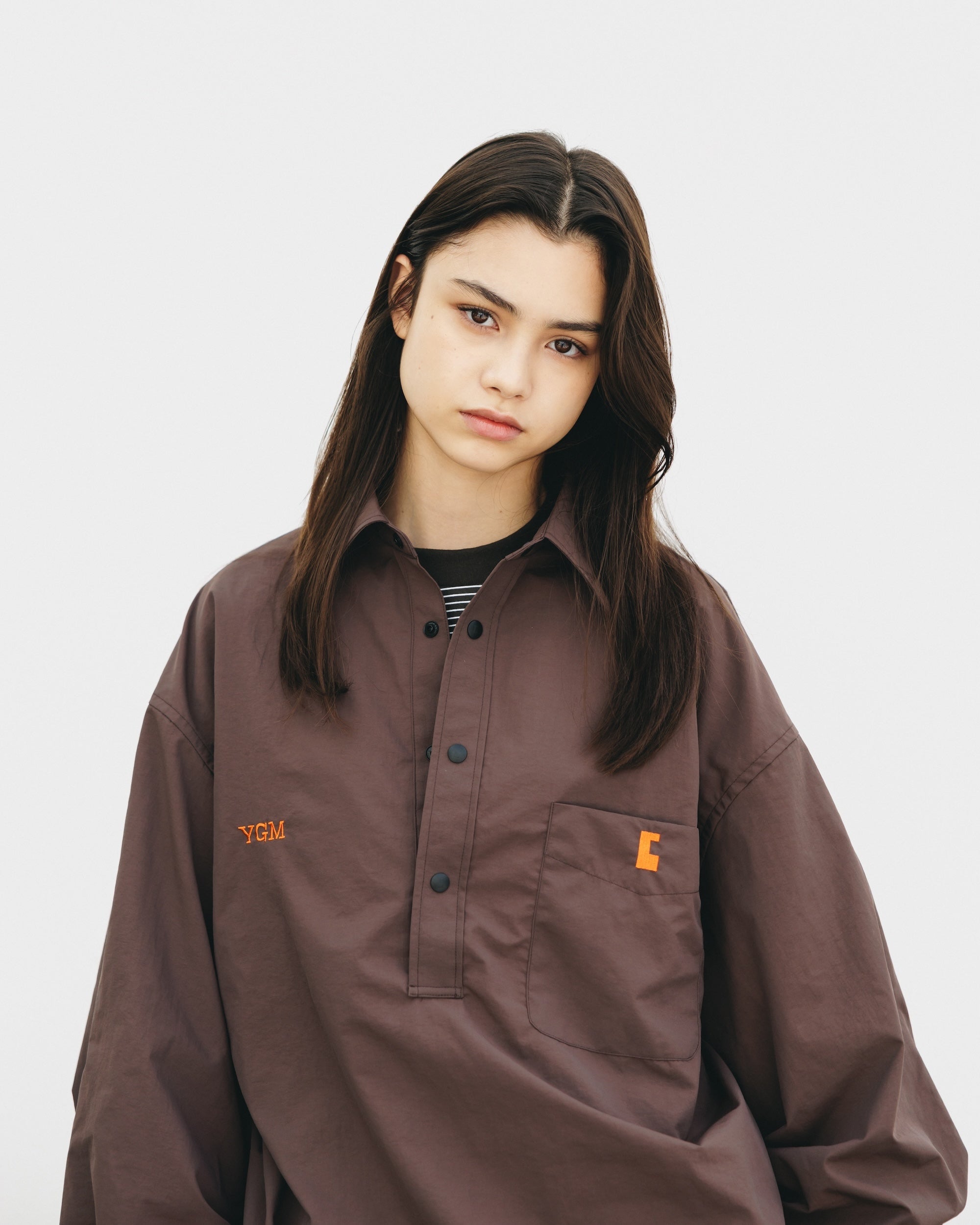 【10.15 WED 20:00- IN STOCK】WATER REPELLENT NYLON CITY UNIFORM L/S PULLOVER SHIRT FOR YGM (BROWN×ORANGE)
