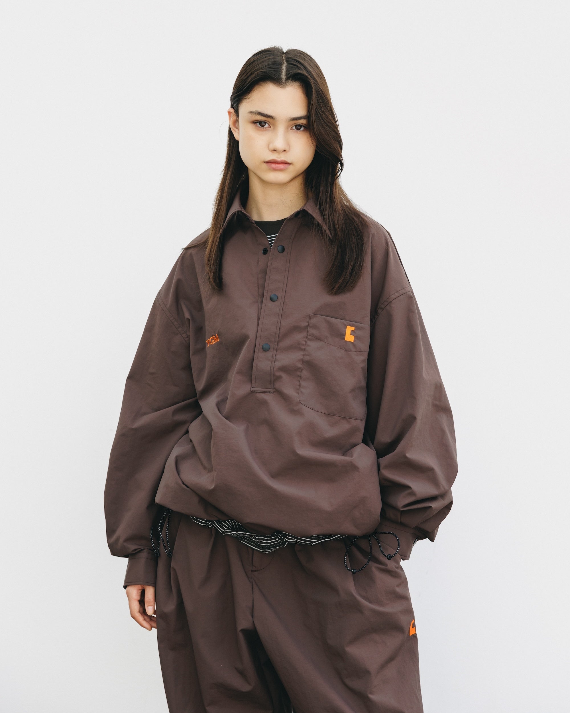 【10.15 WED 20:00- IN STOCK】WATER REPELLENT NYLON CITY UNIFORM L/S PULLOVER SHIRT FOR YGM (BROWN×ORANGE)