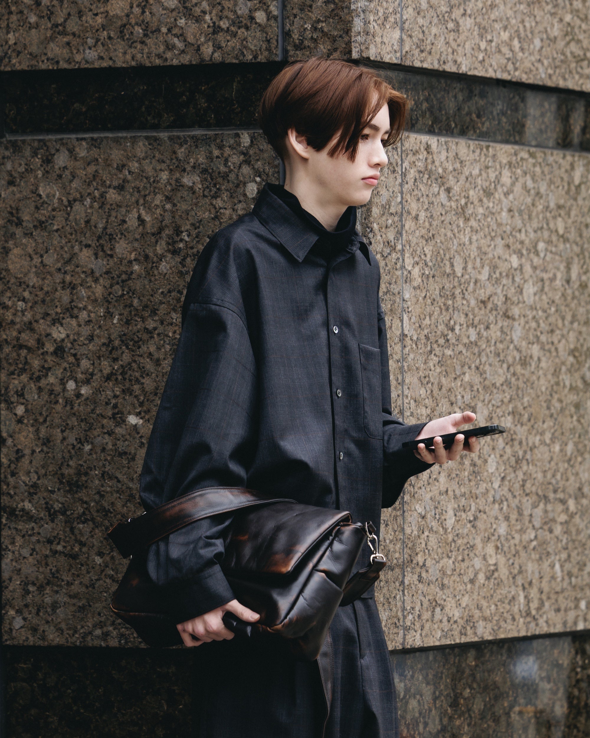 【1.28 WED 20:00- IN STOCK】LIGHT WOOL CROPPED LENGTH EVERYDAY L/S SHIRT (GLEN CHECK(GRAY))