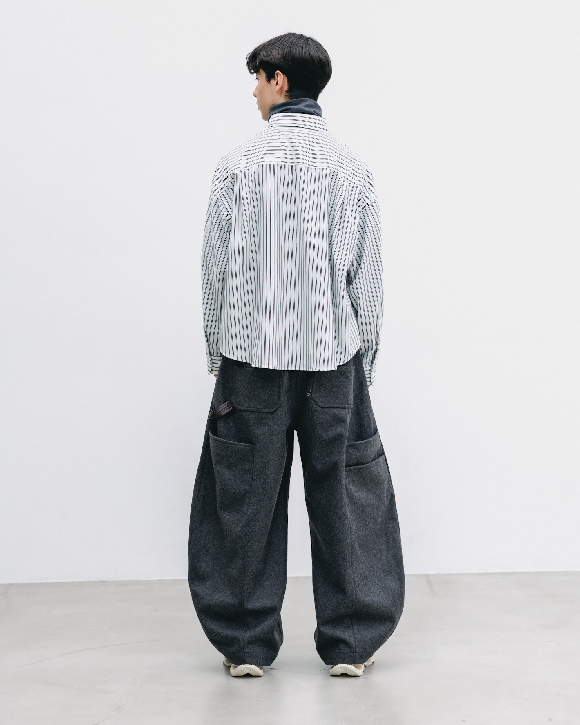 【12.6 SAT 20:00- IN STOCK】46G KNIT CROPPED LENGTH EVERYDAY L/S SHIRT (WHITE STRIPE)
