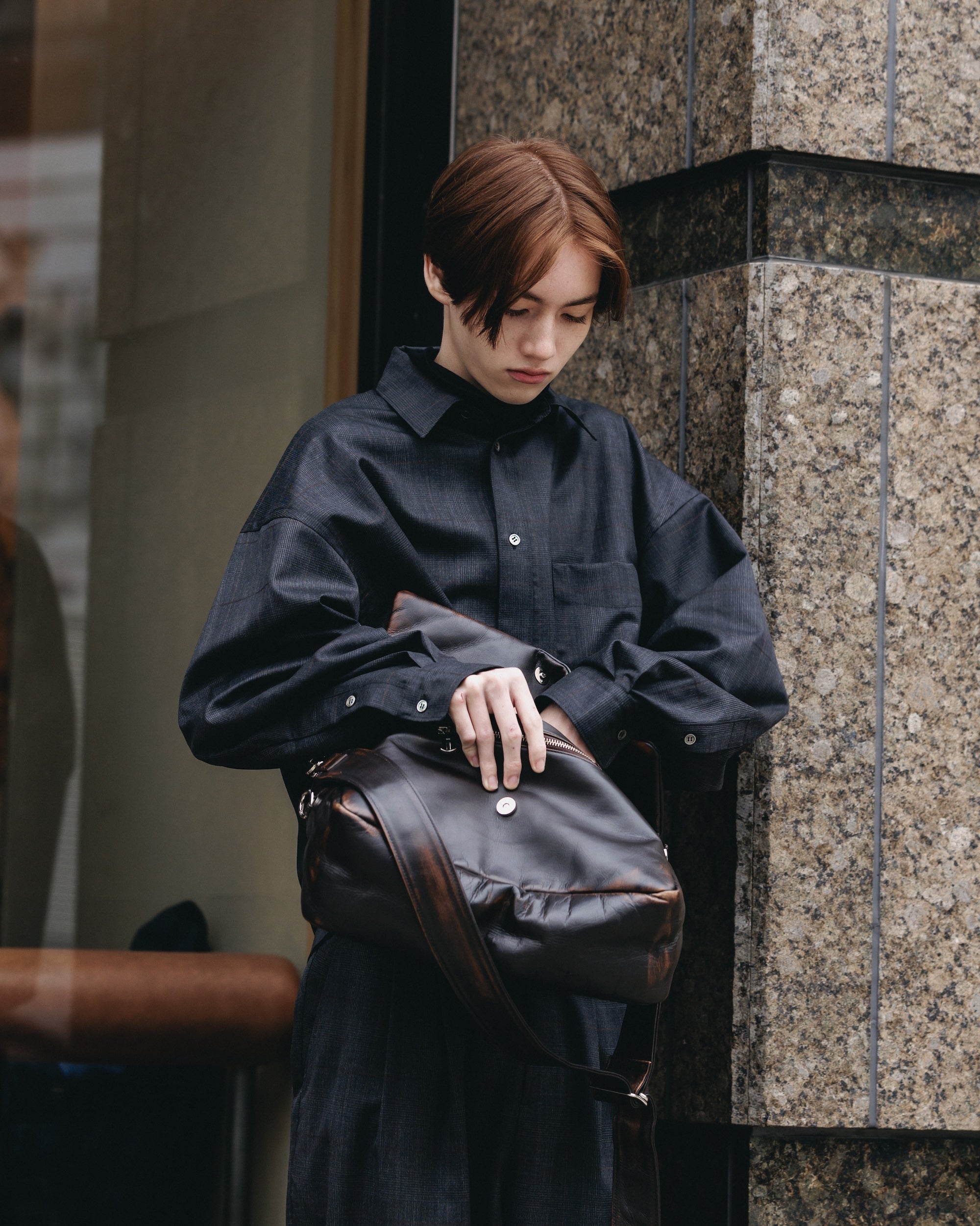 【1.28 WED 20:00- IN STOCK】LIGHT WOOL CROPPED LENGTH EVERYDAY L/S SHIRT (GLEN CHECK(GRAY))