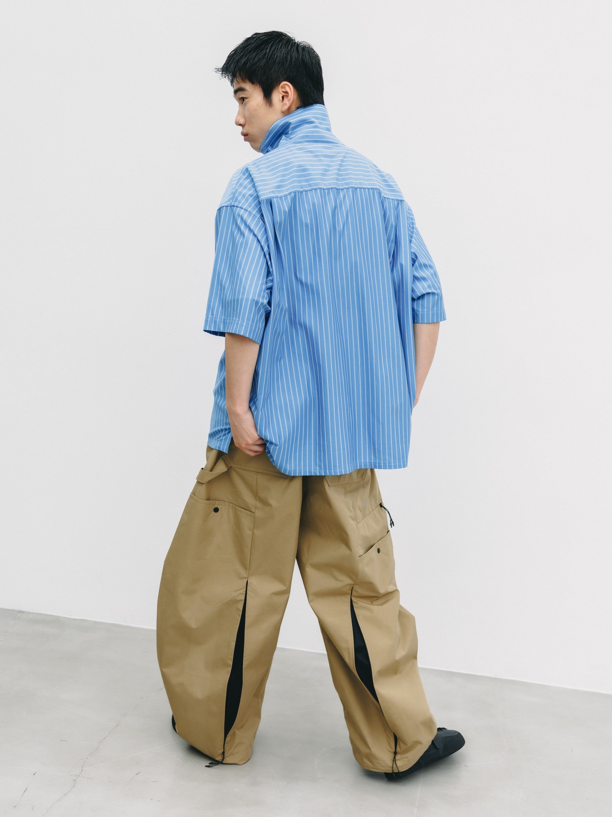 【6.27 SAT 20:00- IN STOCK】THICK/THIN STRIPE 46G KNIT EVERYDAY ZIP UP S/S SHIRT (SAX BLUE STRIPE)