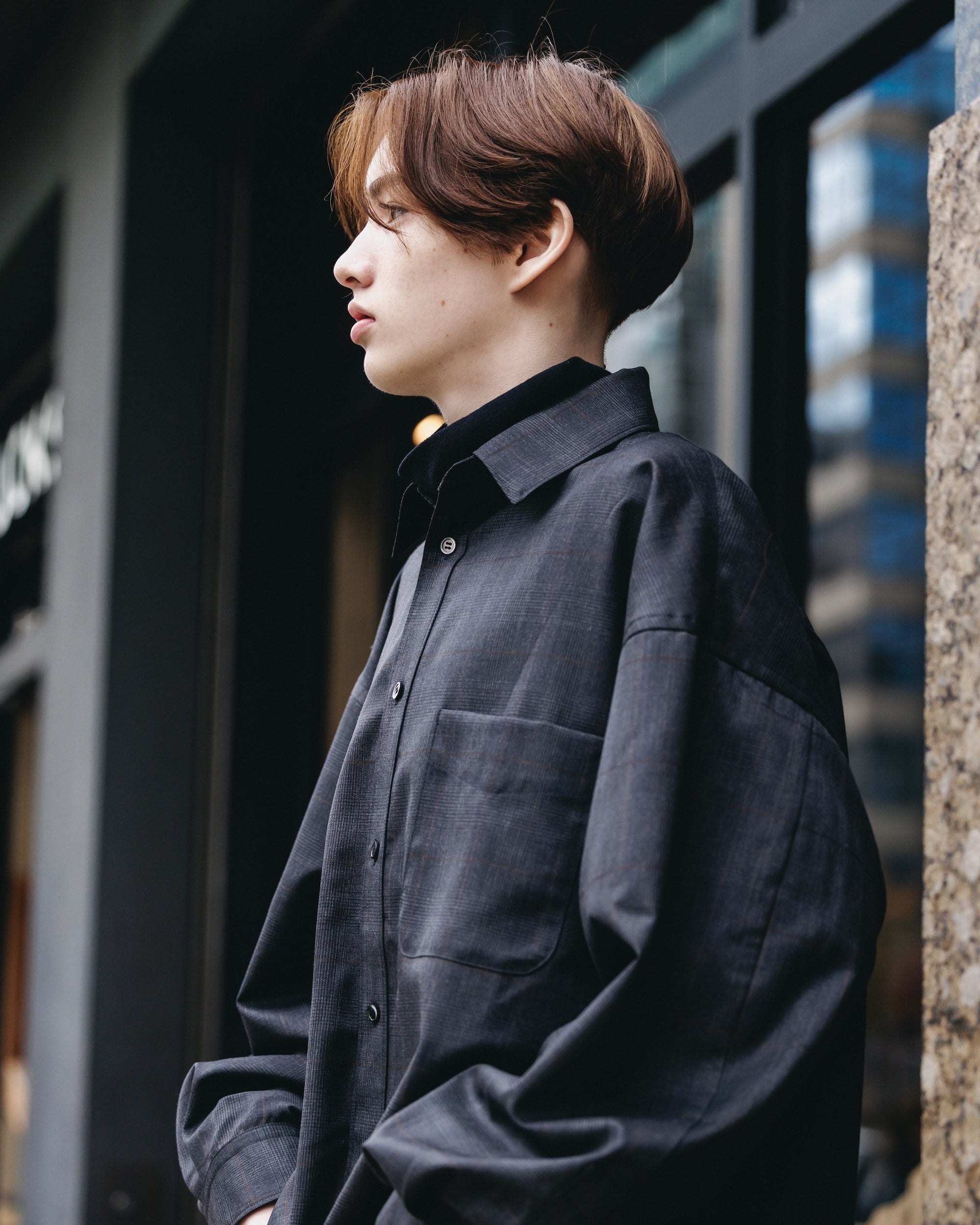 【1.28 WED 20:00- IN STOCK】LIGHT WOOL CROPPED LENGTH EVERYDAY L/S SHIRT (GLEN CHECK(GRAY))