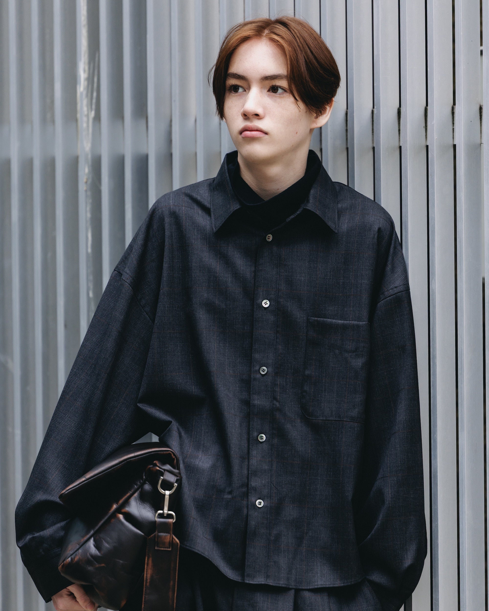 【1.28 WED 20:00- IN STOCK】LIGHT WOOL CROPPED LENGTH EVERYDAY L/S SHIRT (GLEN CHECK(GRAY))