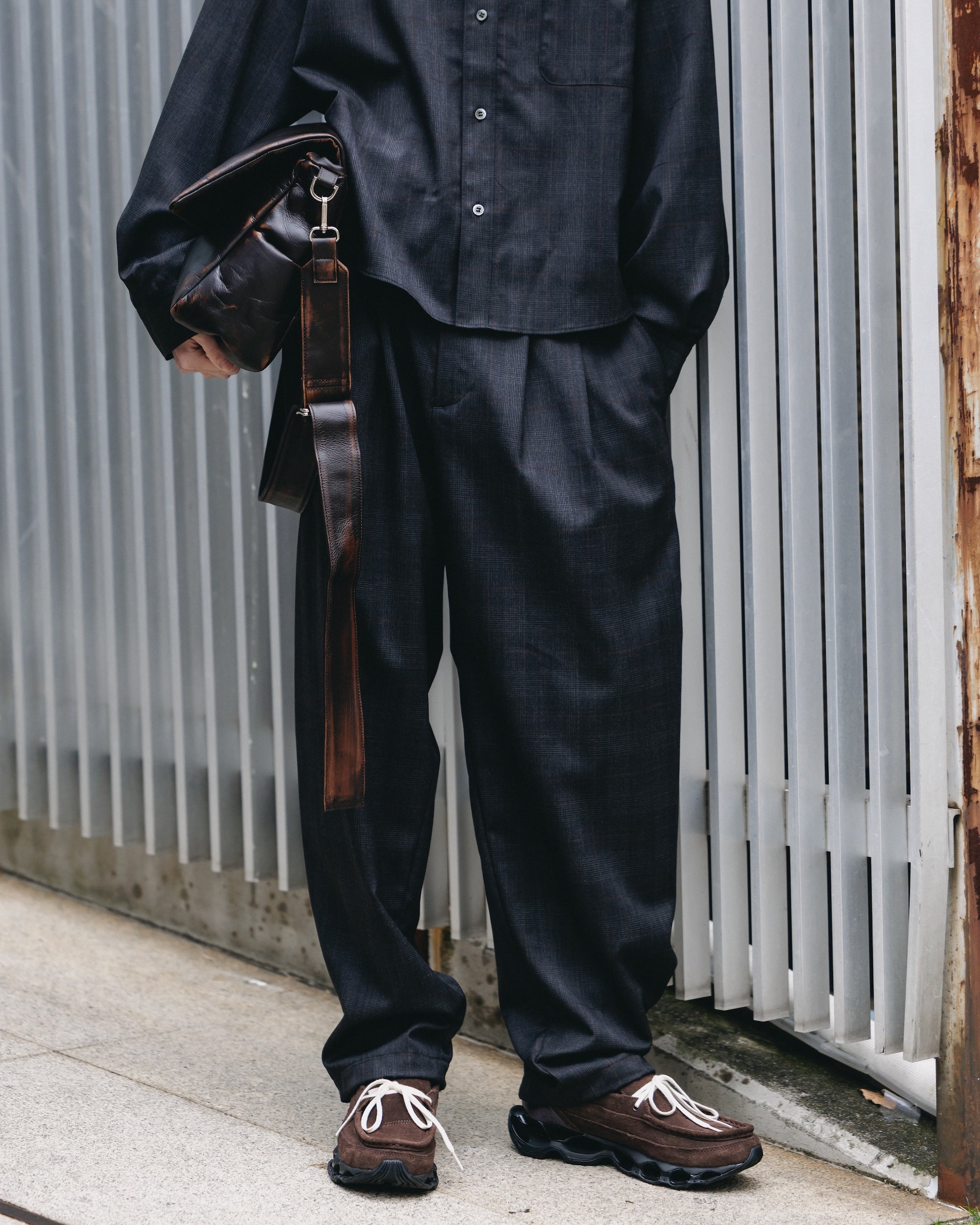 【1.28 WED 20:00- IN STOCK】WOOL GLEN PLAID CITY UNIFORM WIDE TAPERED PANTS