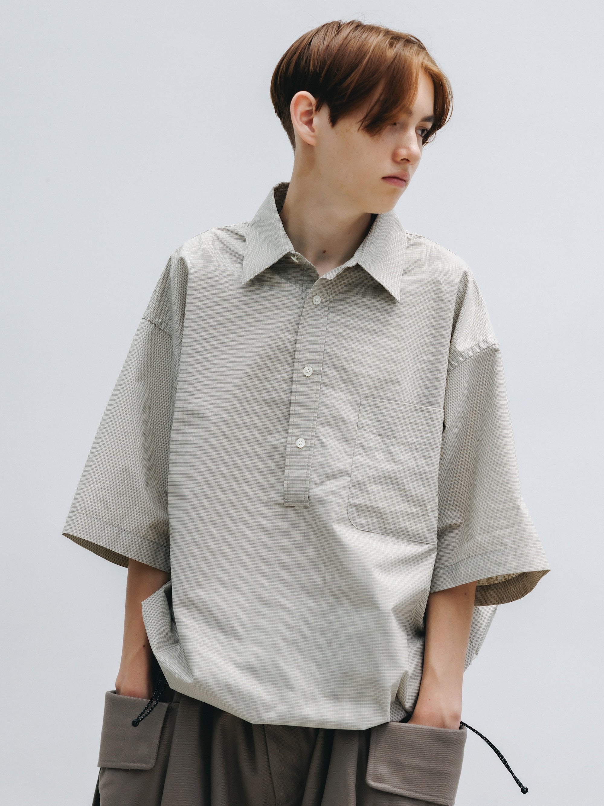 【4.25 SAT 20:00- IN STOCK】MINI PLAID S/S PULLOVER SHIRT (BEIGE)