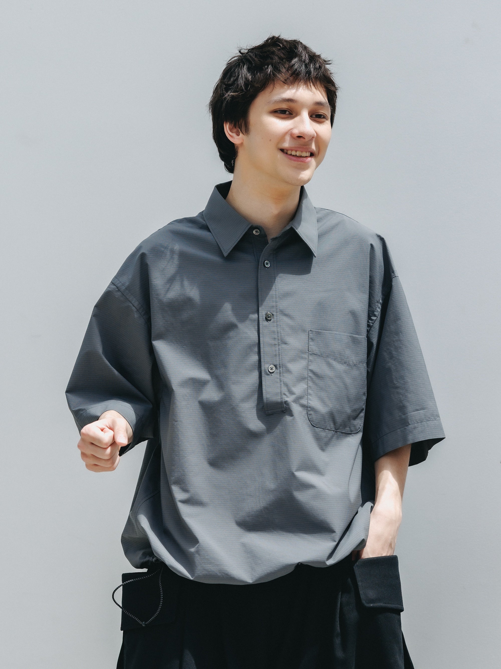 【4.25 SAT 20:00- IN STOCK】MINI PLAID S/S PULLOVER SHIRT (CHARCOAL)