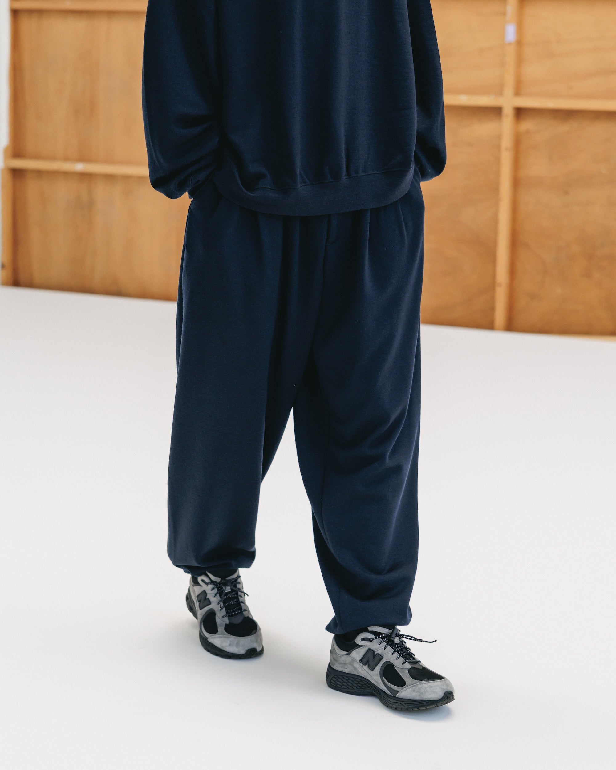 WOOL SWEAT WIDE TAPERED PANTS (NAVY)