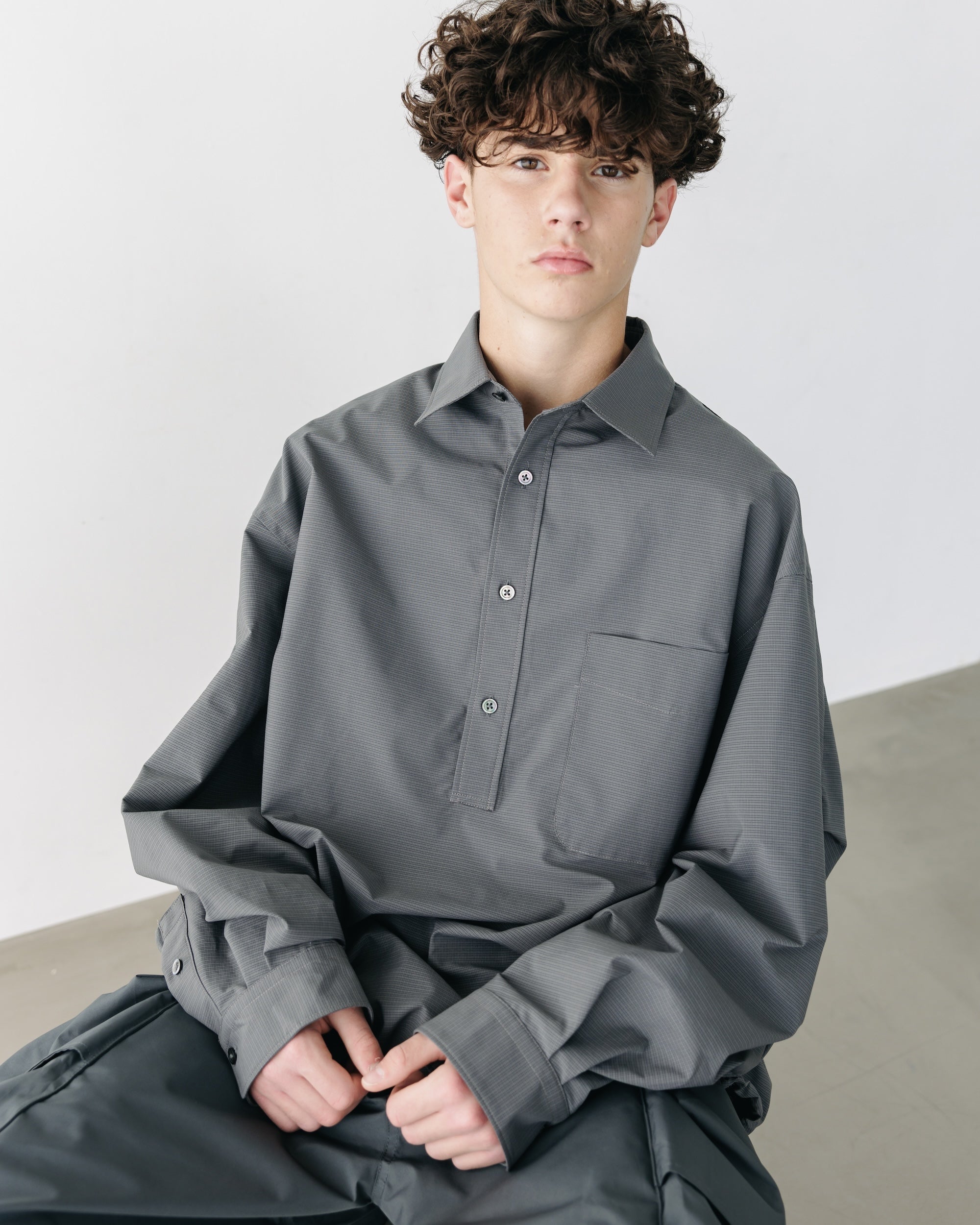 【5.6 TUE 20:00- IN STOCK】MINI PLAID L/S PULLOVER SHIRT (CHARCOAL)