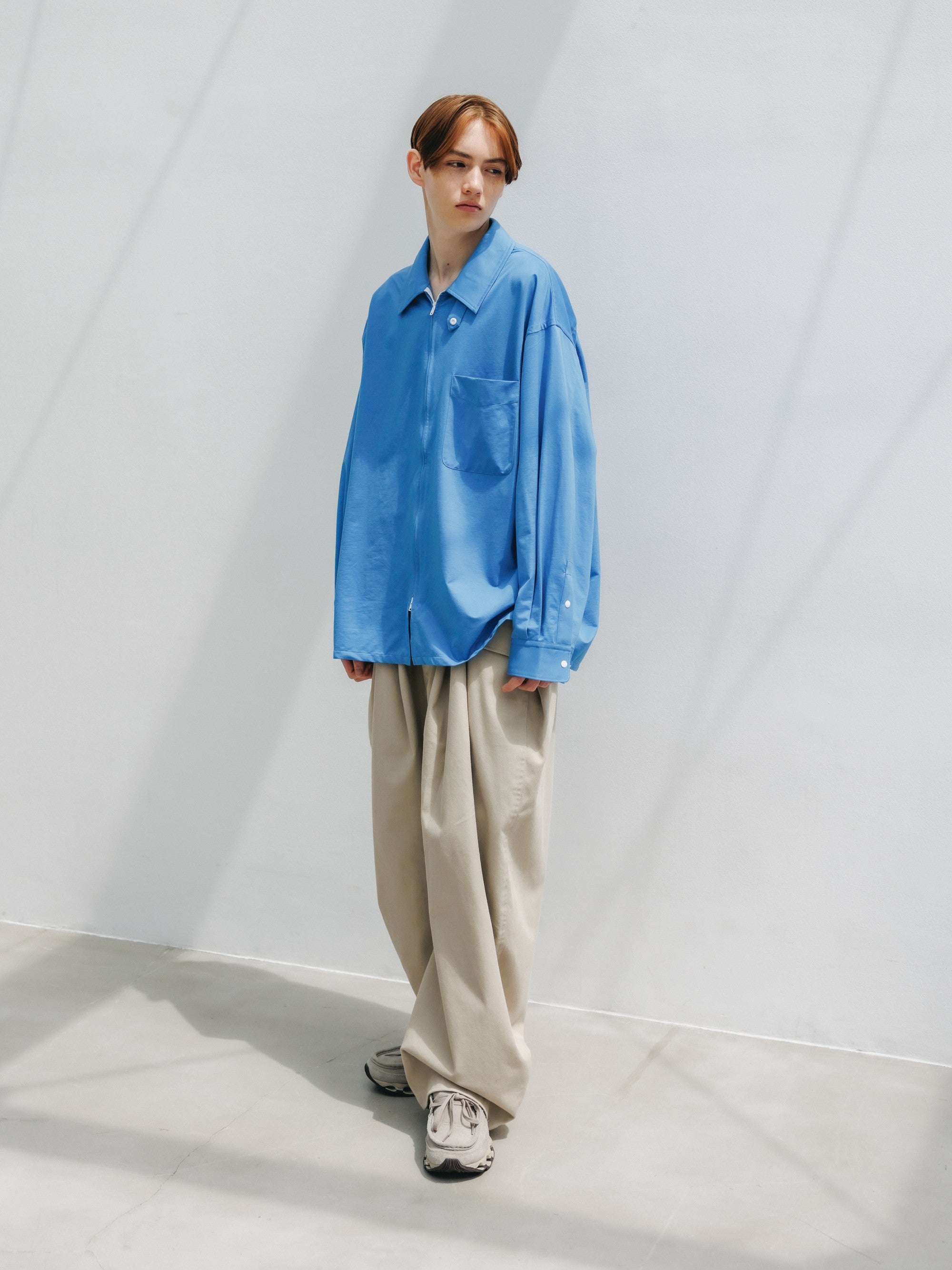 【5.30 SAT 20:00- IN STOCK】46G KNIT EVERYDAY ZIP UP L/S SHIRT (SAX BLUE)
