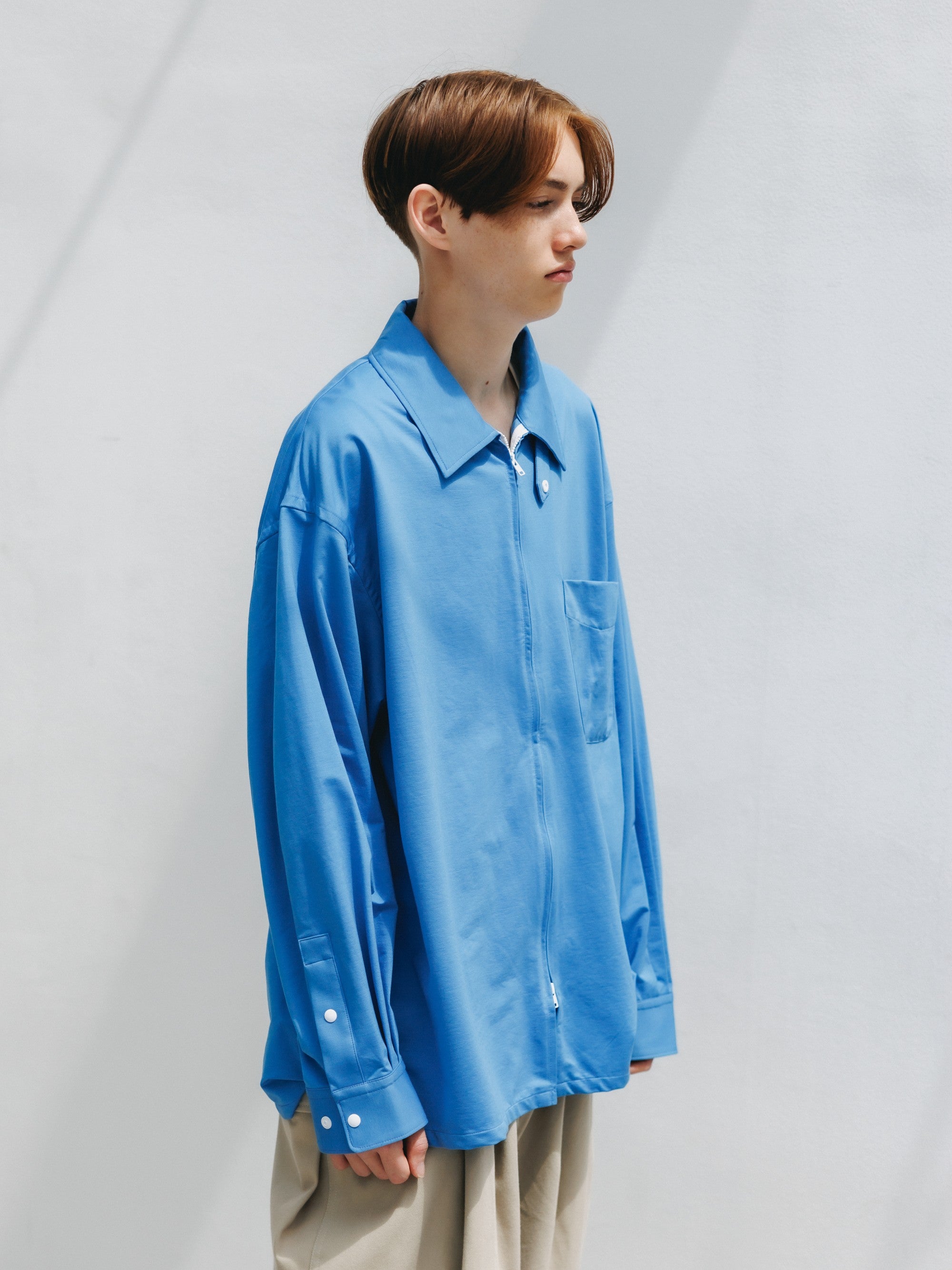 【5.30 SAT 20:00- IN STOCK】46G KNIT EVERYDAY ZIP UP L/S SHIRT (SAX BLUE)