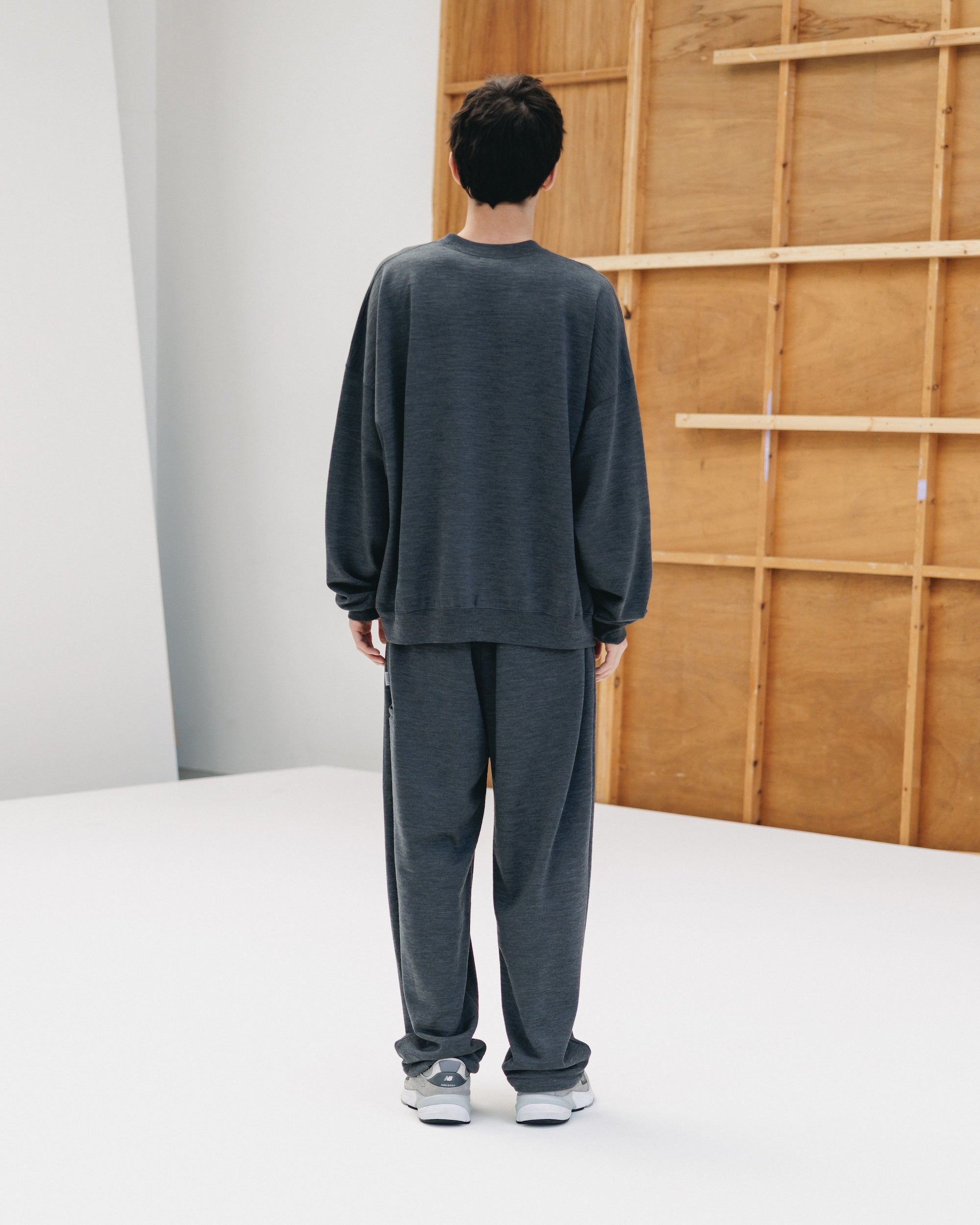 WOOL SWEAT WIDE TAPERED PANTS (GRAY)