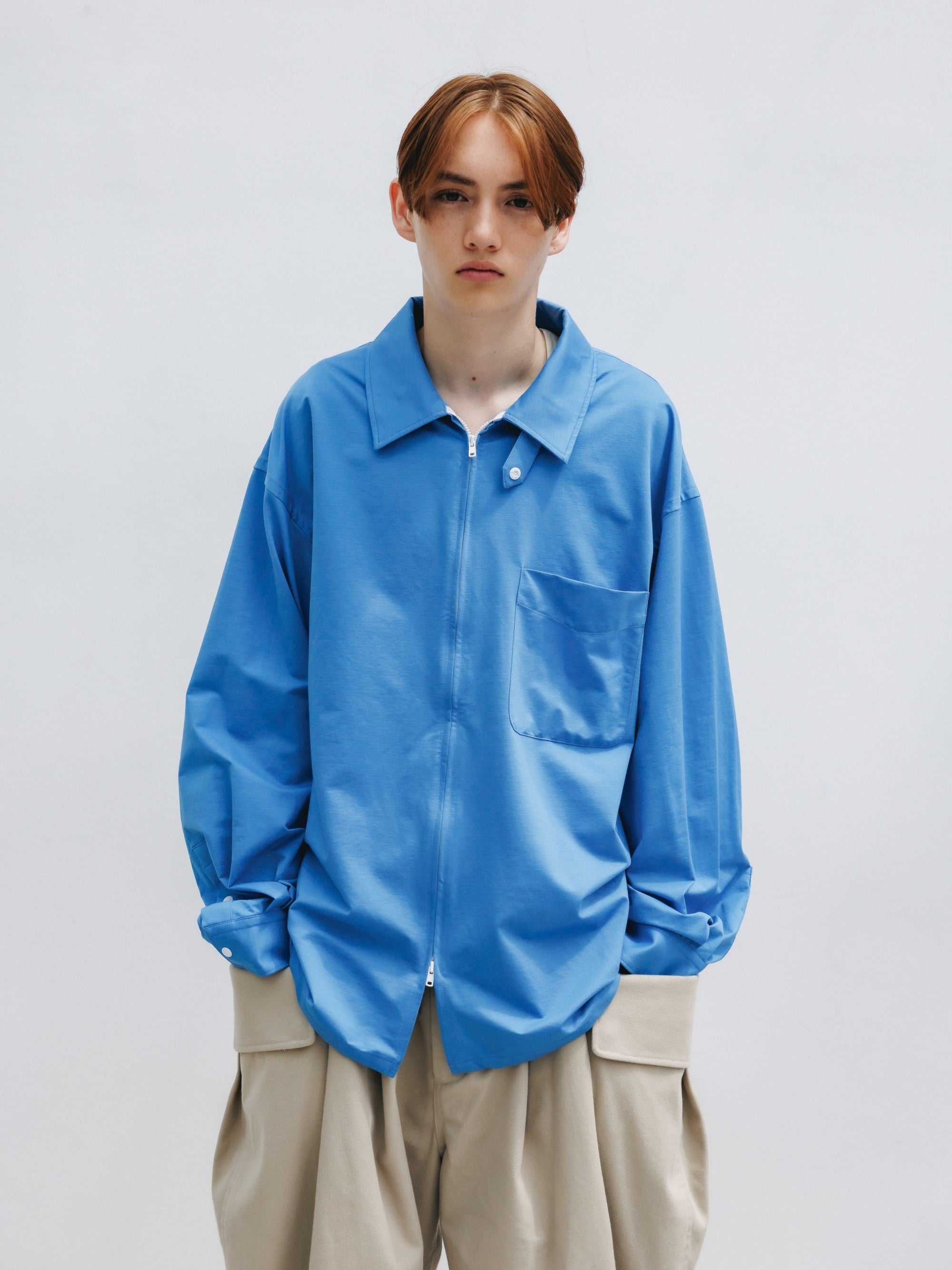 【5.30 SAT 20:00- IN STOCK】46G KNIT EVERYDAY ZIP UP L/S SHIRT (SAX BLUE)