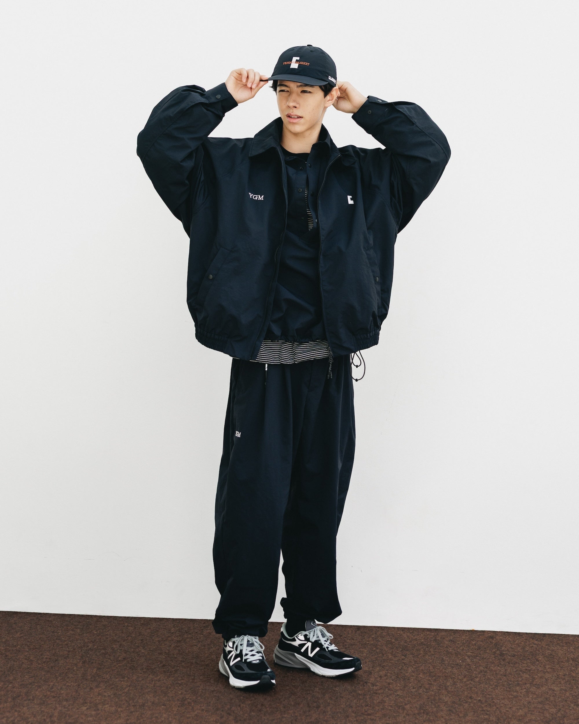 【10.15 WED 20:00- IN STOCK】WATER REPELLENT NYLON CITY UNIFORM WIDE TAPERED PANTS FOR YGM (BLACK×WHITE)