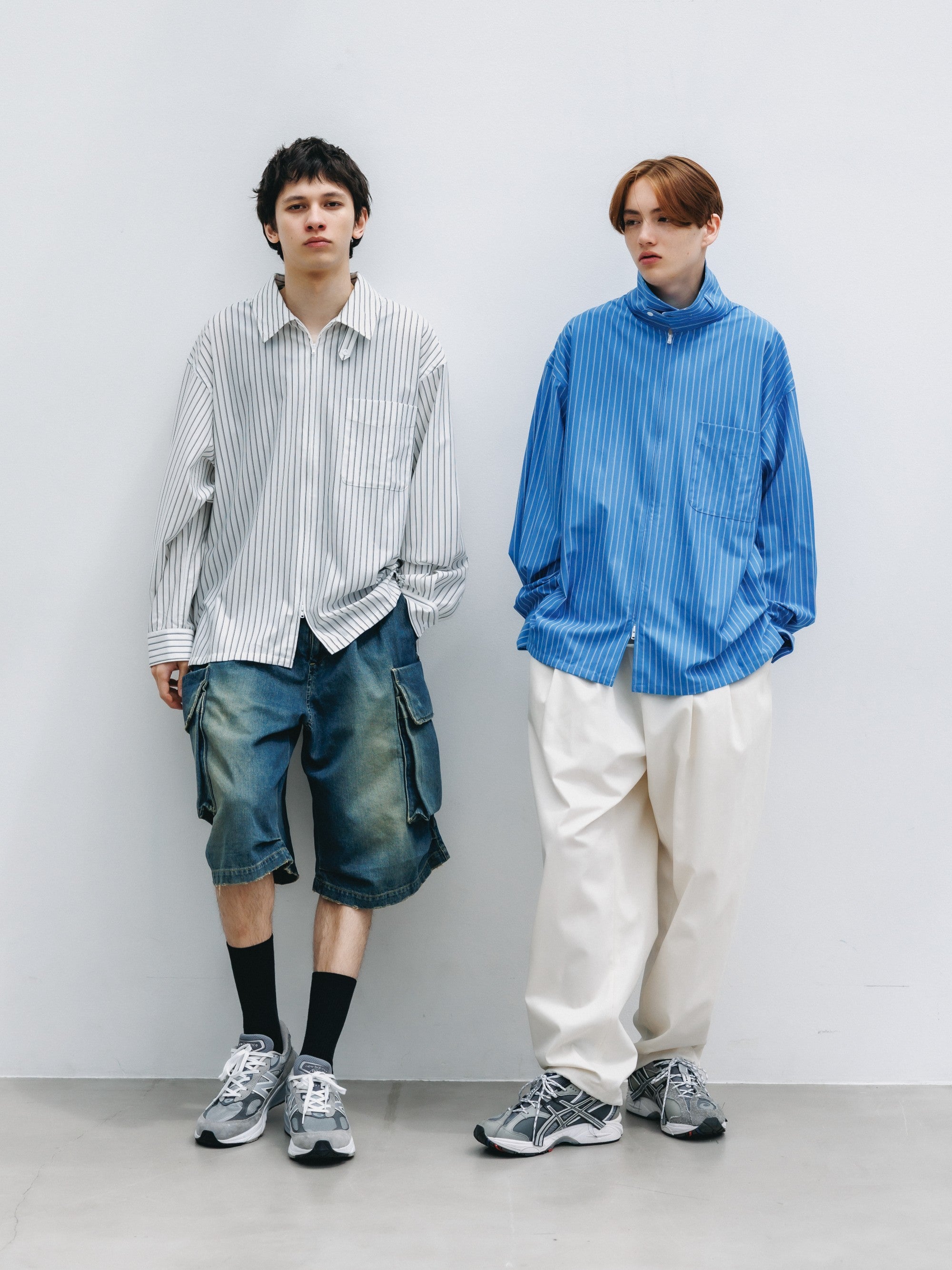 【5.30 SAT 20:00- IN STOCK】THICK/THIN STRIPE 46G KNIT EVERYDAY ZIP UP L/S SHIRT (SAX BLUE STRIPE)