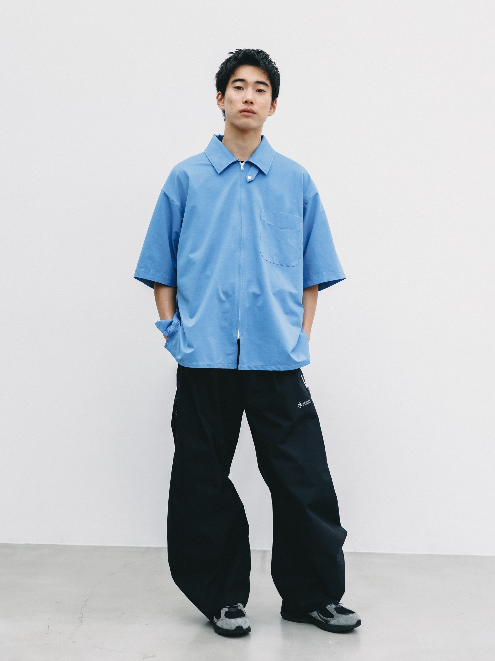 【6.27 SAT 20:00- IN STOCK】46G KNIT EVERYDAY ZIP UP S/S SHIRT (SAX BLUE)