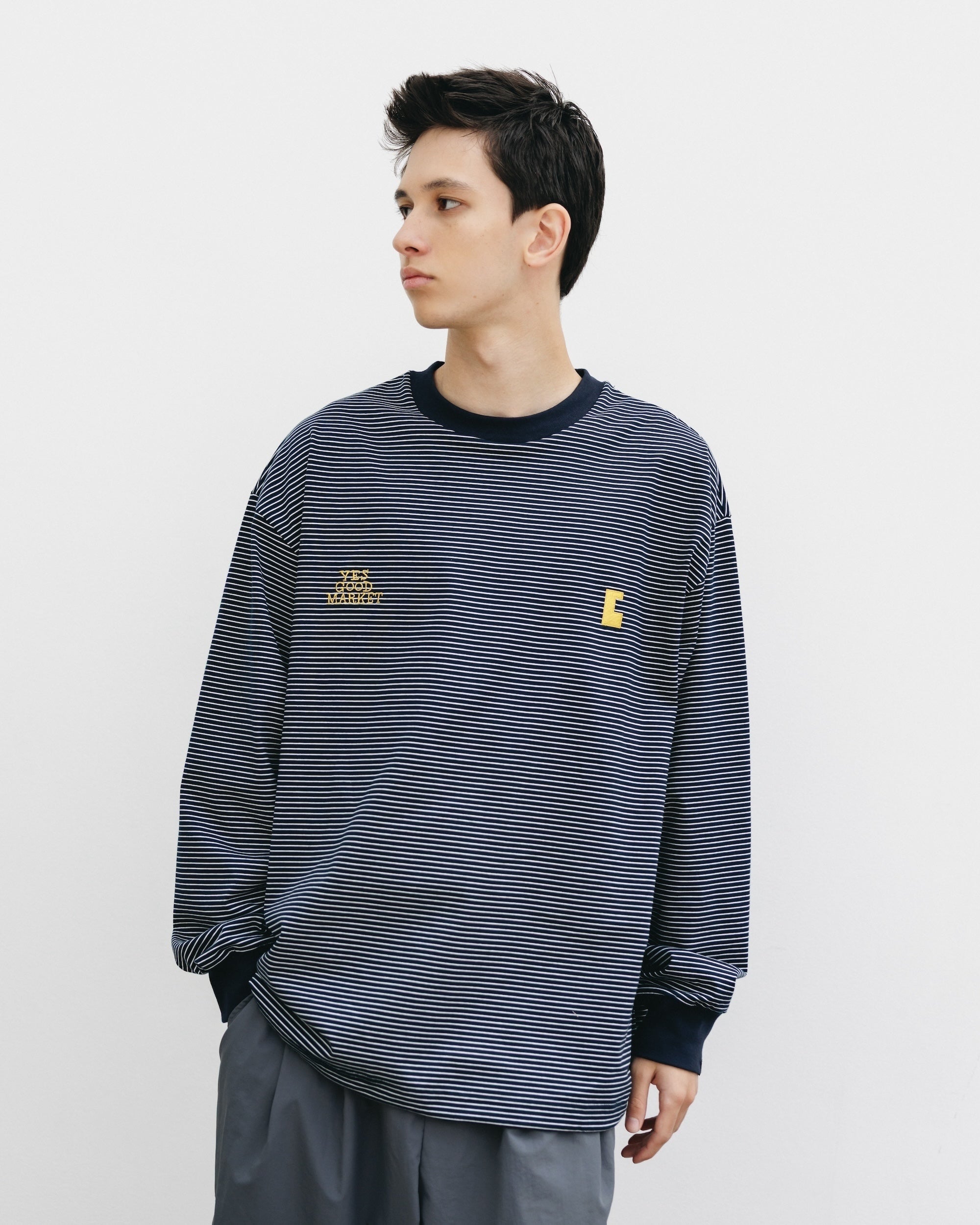 【10.15 WED 20:00- IN STOCK】"C"STRIPED L/S T-SHIRT WITH DRAWSTRINGS FOR YGM (NAVY×WHITE)