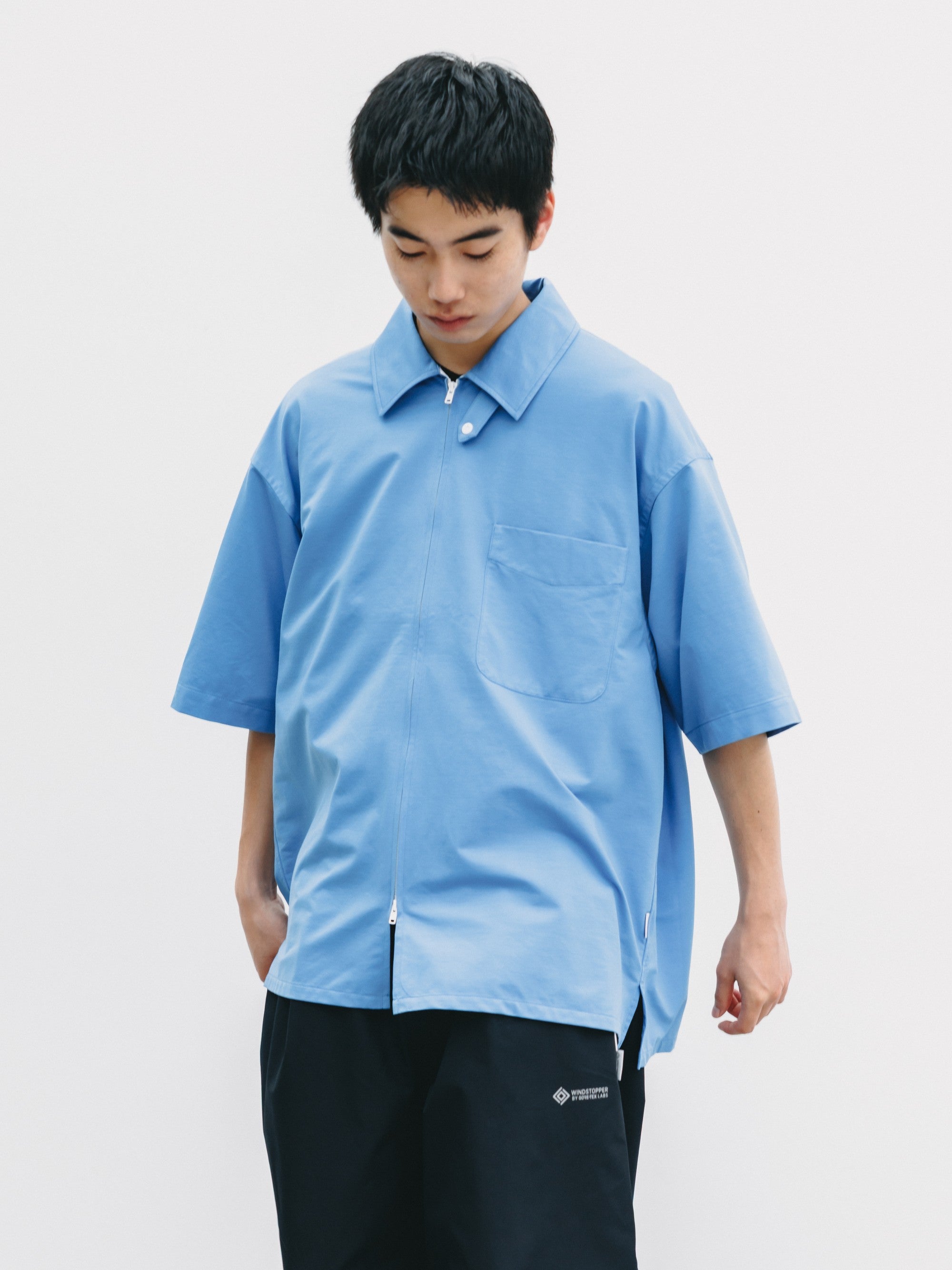 【6.27 SAT 20:00- IN STOCK】46G KNIT EVERYDAY ZIP UP S/S SHIRT (SAX BLUE)