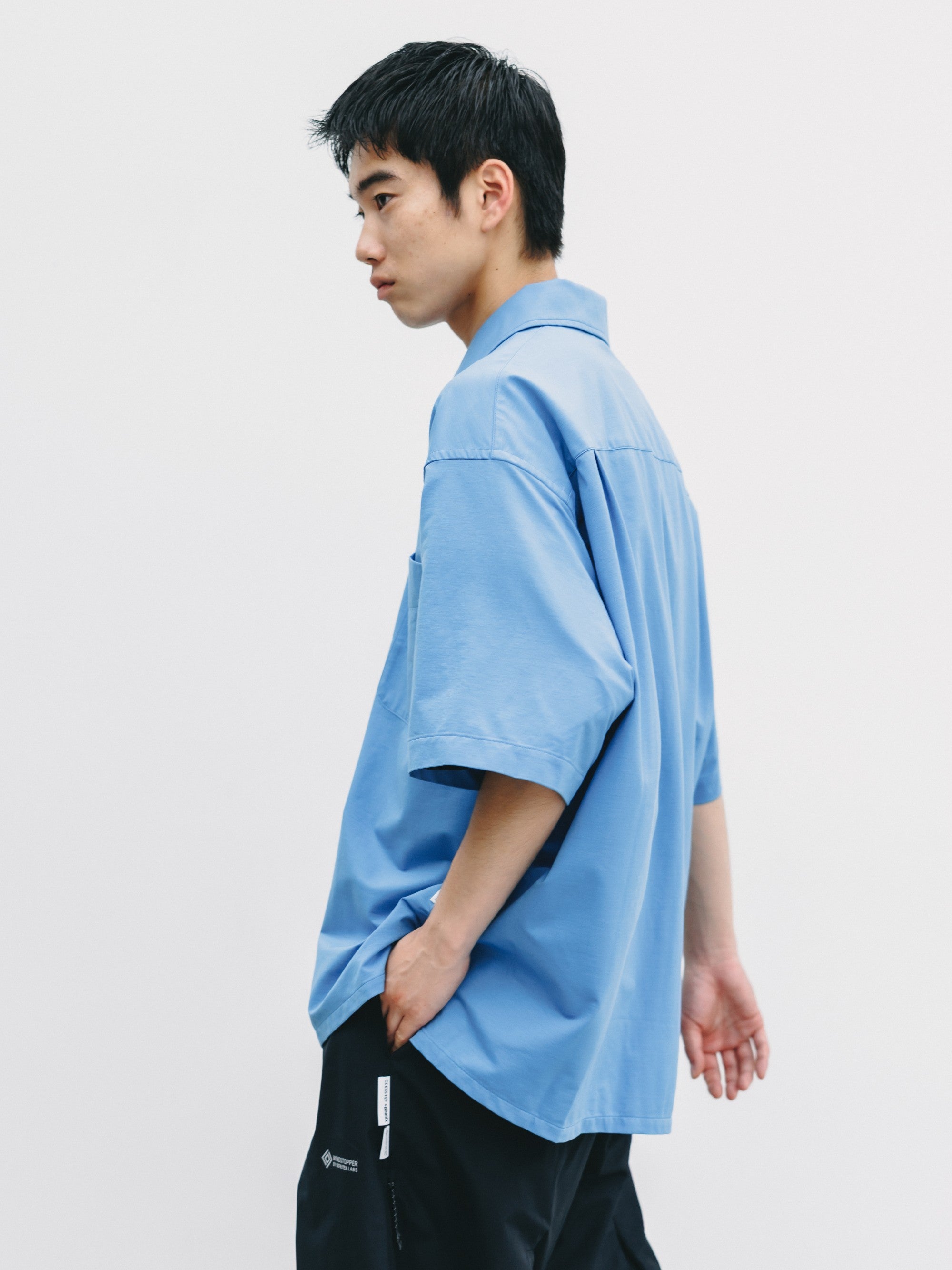 【6.27 SAT 20:00- IN STOCK】46G KNIT EVERYDAY ZIP UP S/S SHIRT (SAX BLUE)
