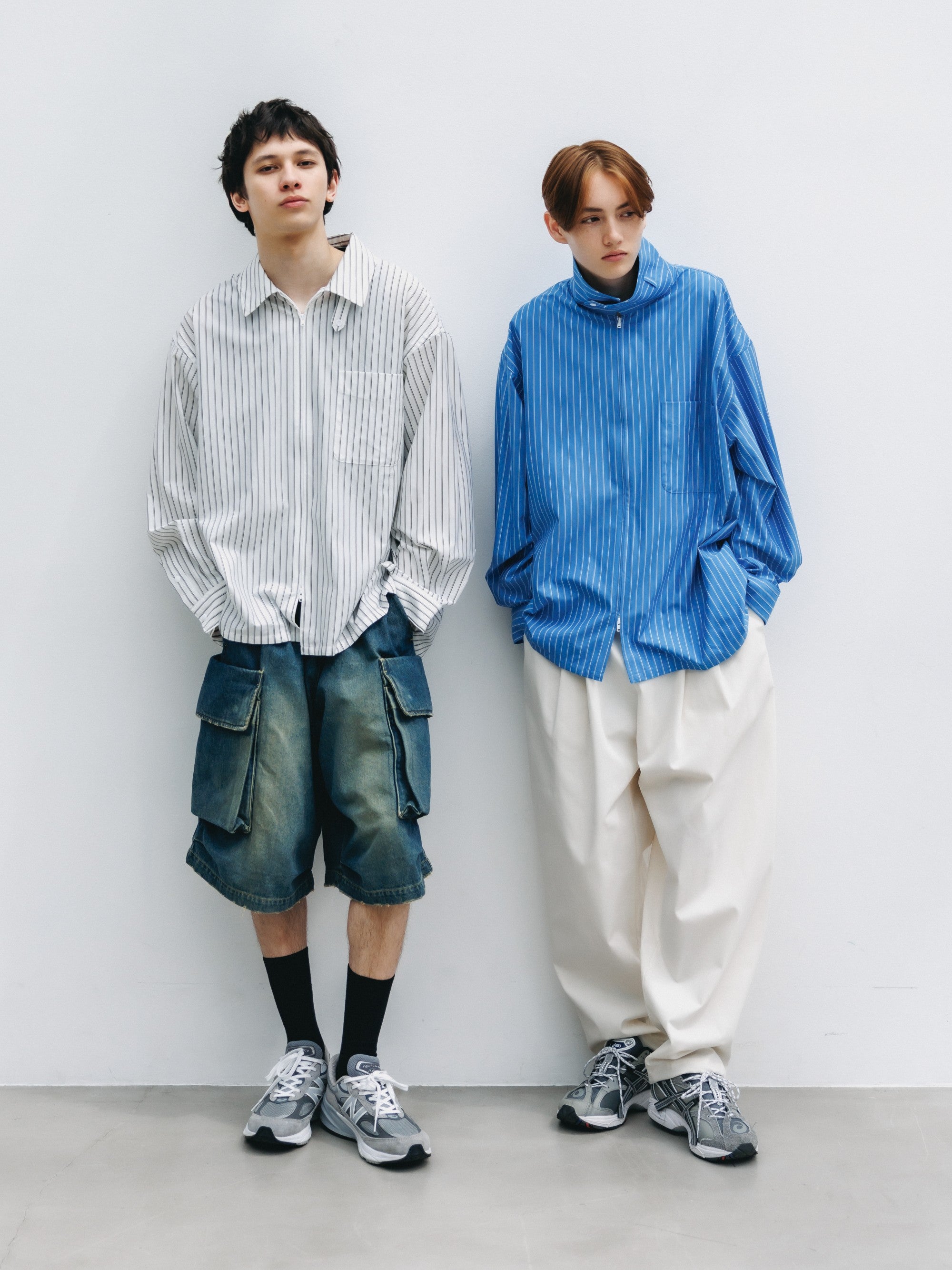 【5.30 SAT 20:00- IN STOCK】THICK/THIN STRIPE 46G KNIT EVERYDAY ZIP UP L/S SHIRT (WHITE STRIPE)