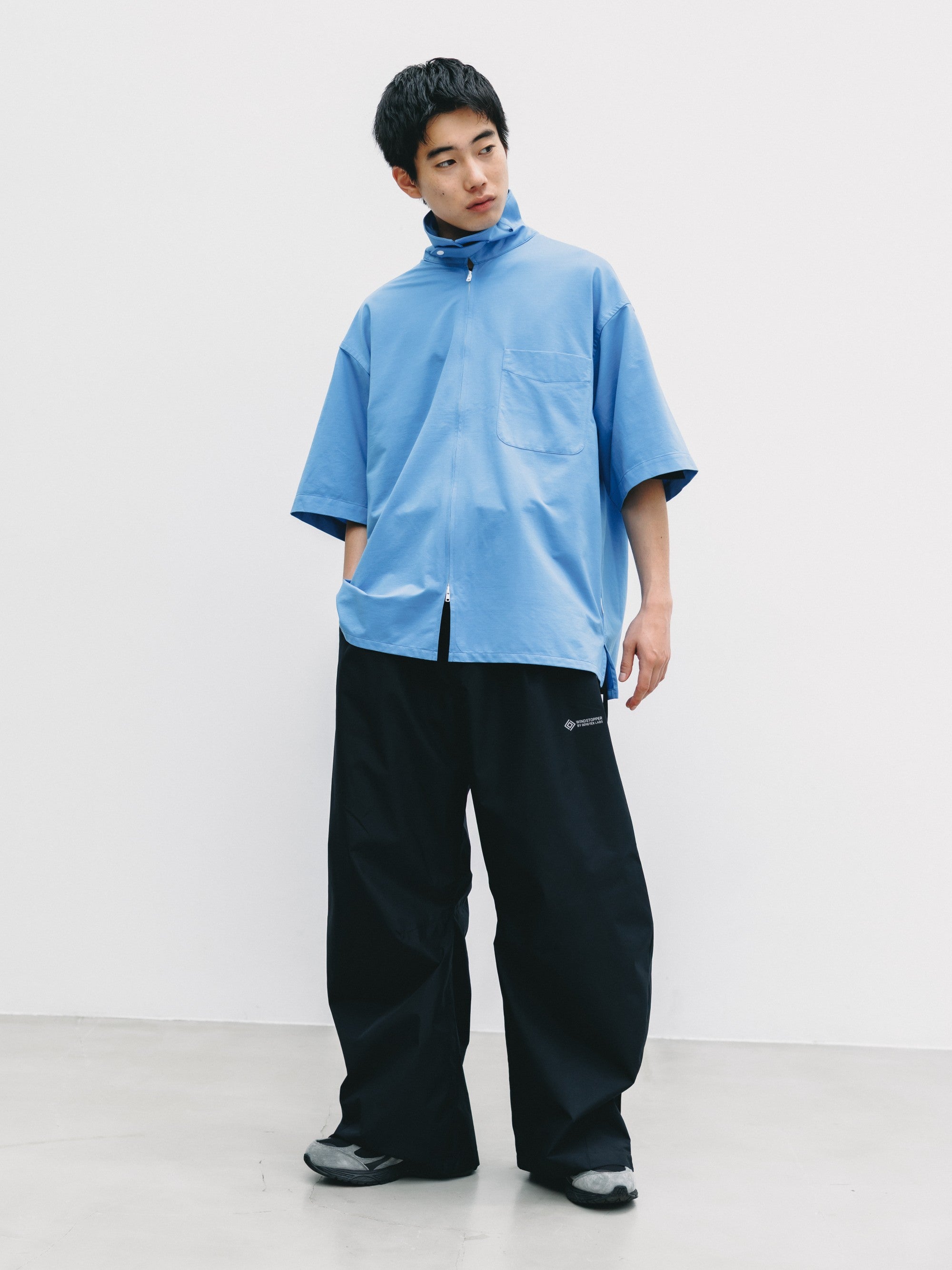 【6.27 SAT 20:00- IN STOCK】46G KNIT EVERYDAY ZIP UP S/S SHIRT (SAX BLUE)