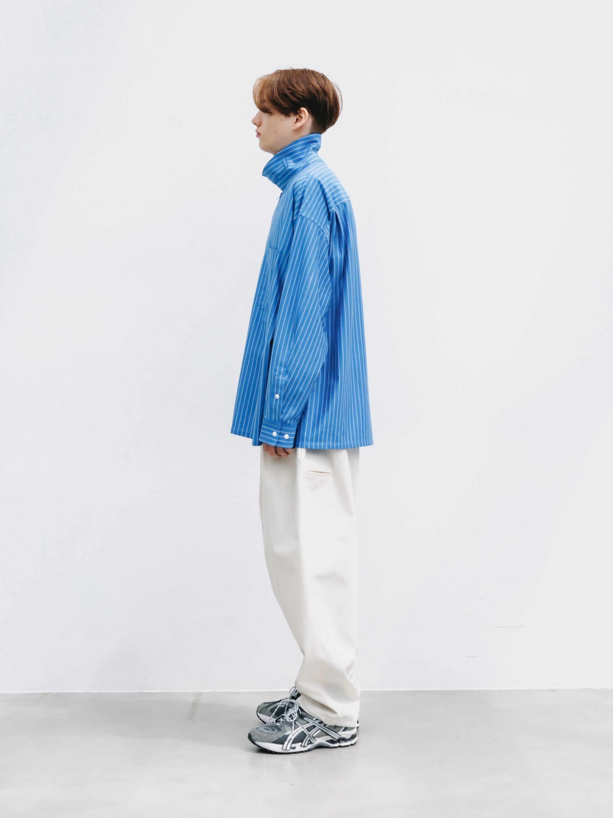 【5.30 SAT 20:00- IN STOCK】THICK/THIN STRIPE 46G KNIT EVERYDAY ZIP UP L/S SHIRT (SAX BLUE STRIPE)