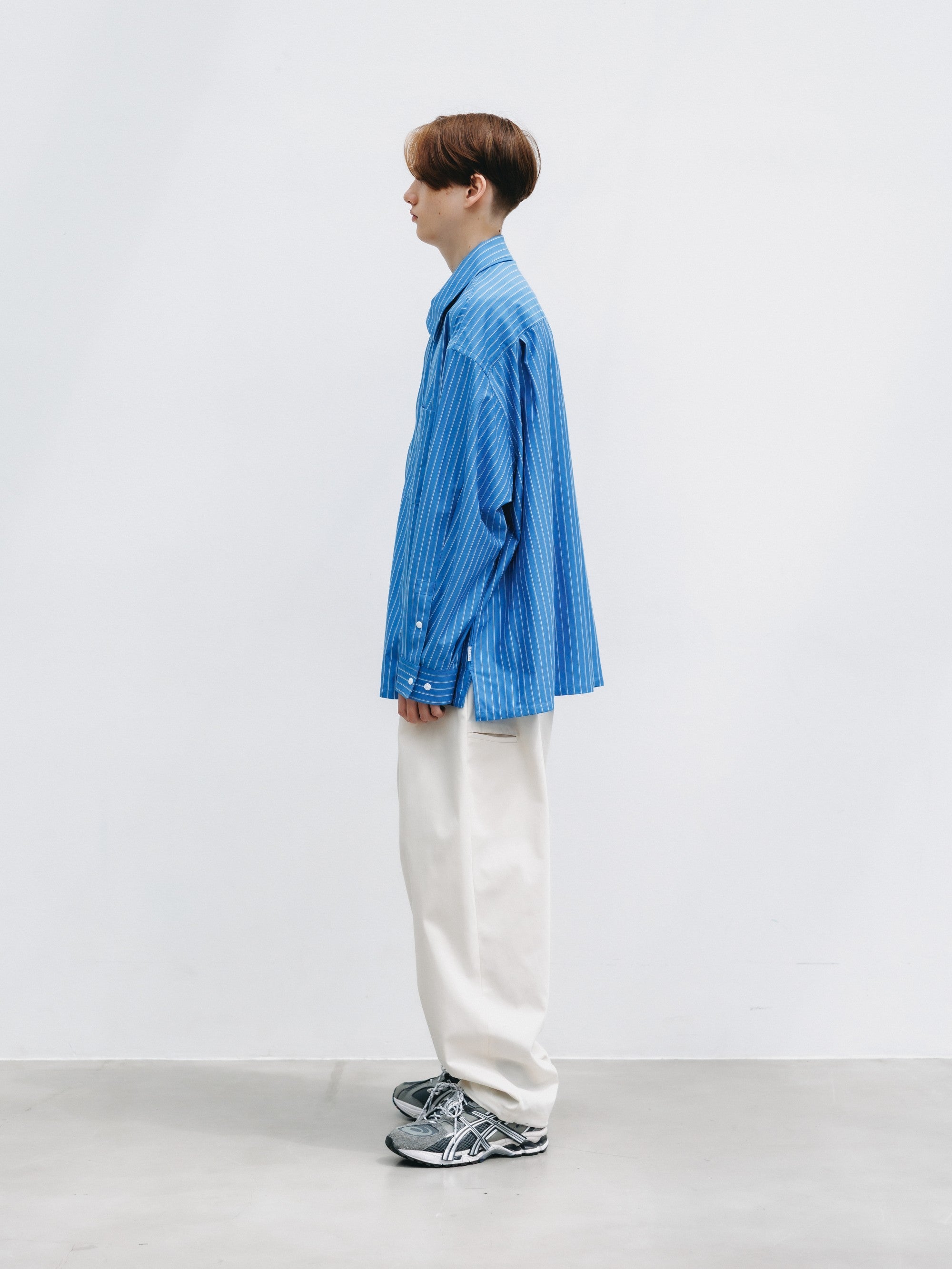 【5.30 SAT 20:00- IN STOCK】THICK/THIN STRIPE 46G KNIT EVERYDAY ZIP UP L/S SHIRT (SAX BLUE STRIPE)