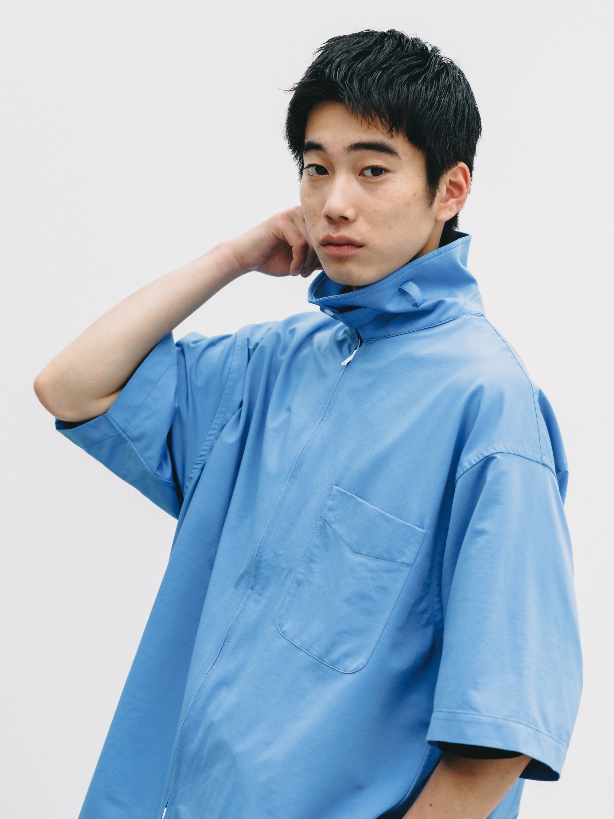 【6.27 SAT 20:00- IN STOCK】46G KNIT EVERYDAY ZIP UP S/S SHIRT (SAX BLUE)