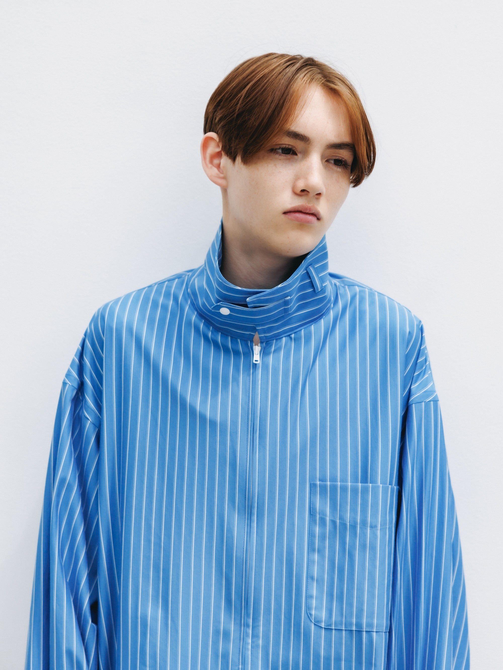 【5.30 SAT 20:00- IN STOCK】THICK/THIN STRIPE 46G KNIT EVERYDAY ZIP UP L/S SHIRT (SAX BLUE STRIPE)