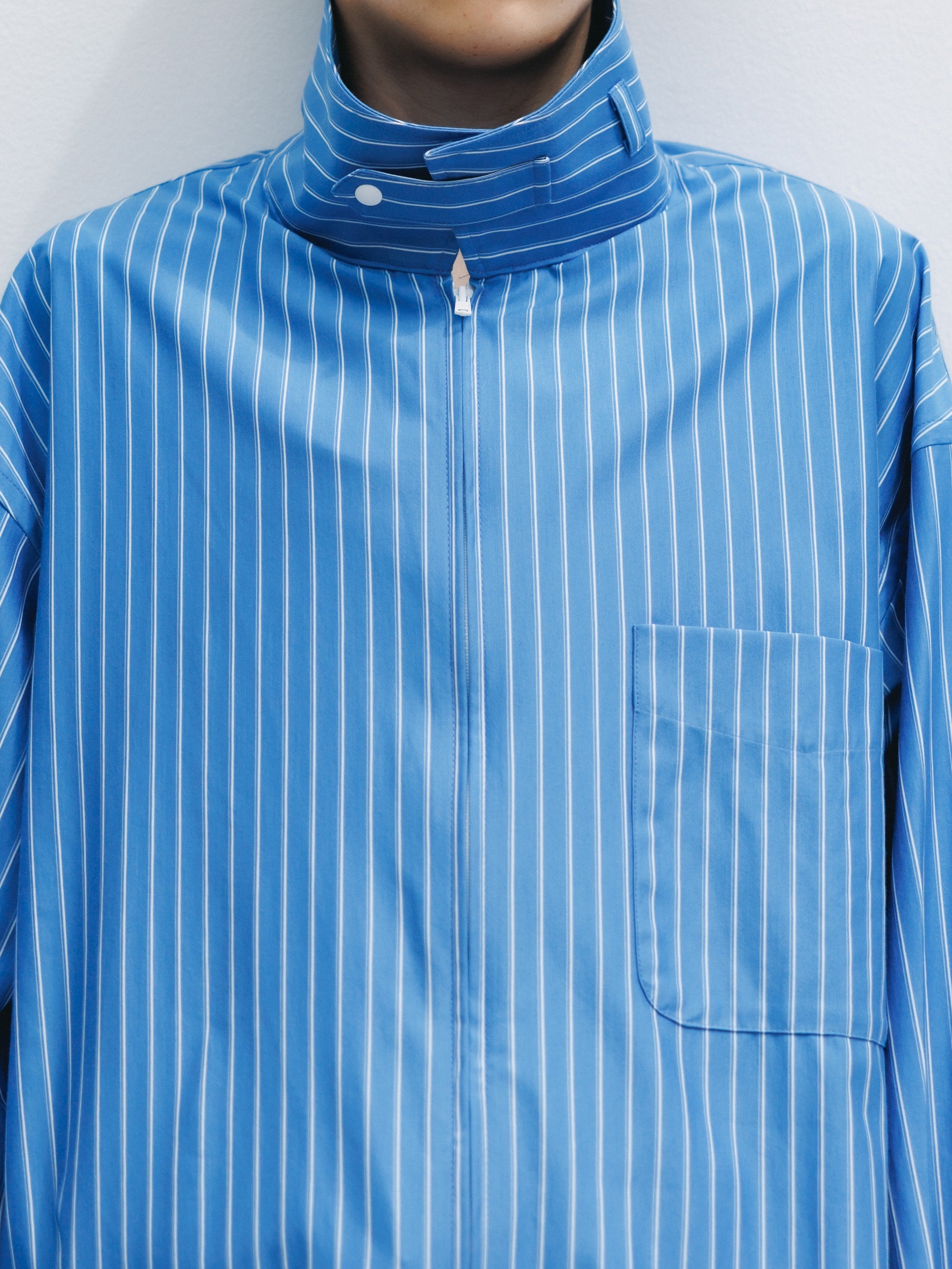 【5.30 SAT 20:00- IN STOCK】THICK/THIN STRIPE 46G KNIT EVERYDAY ZIP UP L/S SHIRT (SAX BLUE STRIPE)