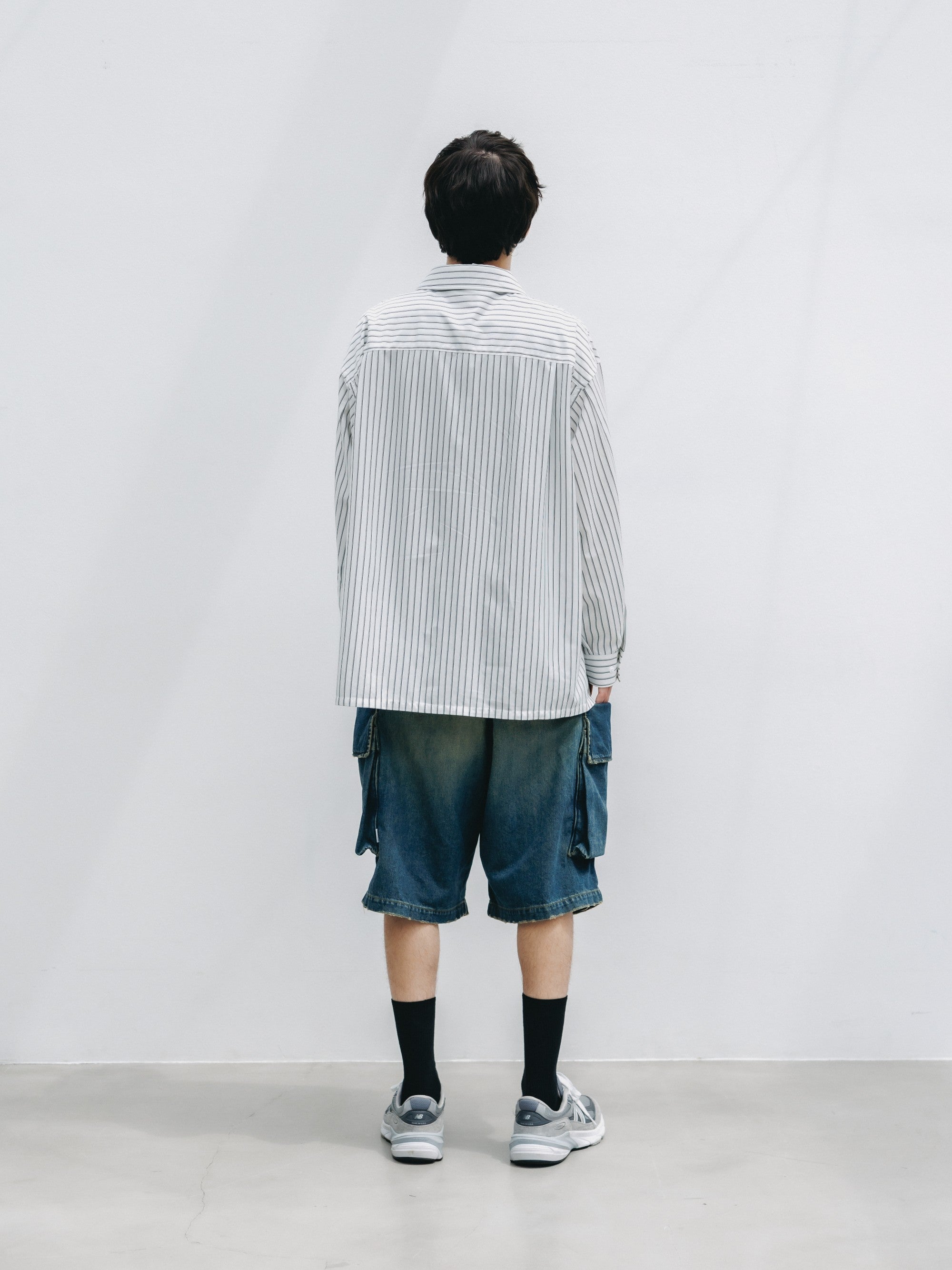 【5.30 SAT 20:00- IN STOCK】THICK/THIN STRIPE 46G KNIT EVERYDAY ZIP UP L/S SHIRT (WHITE STRIPE)