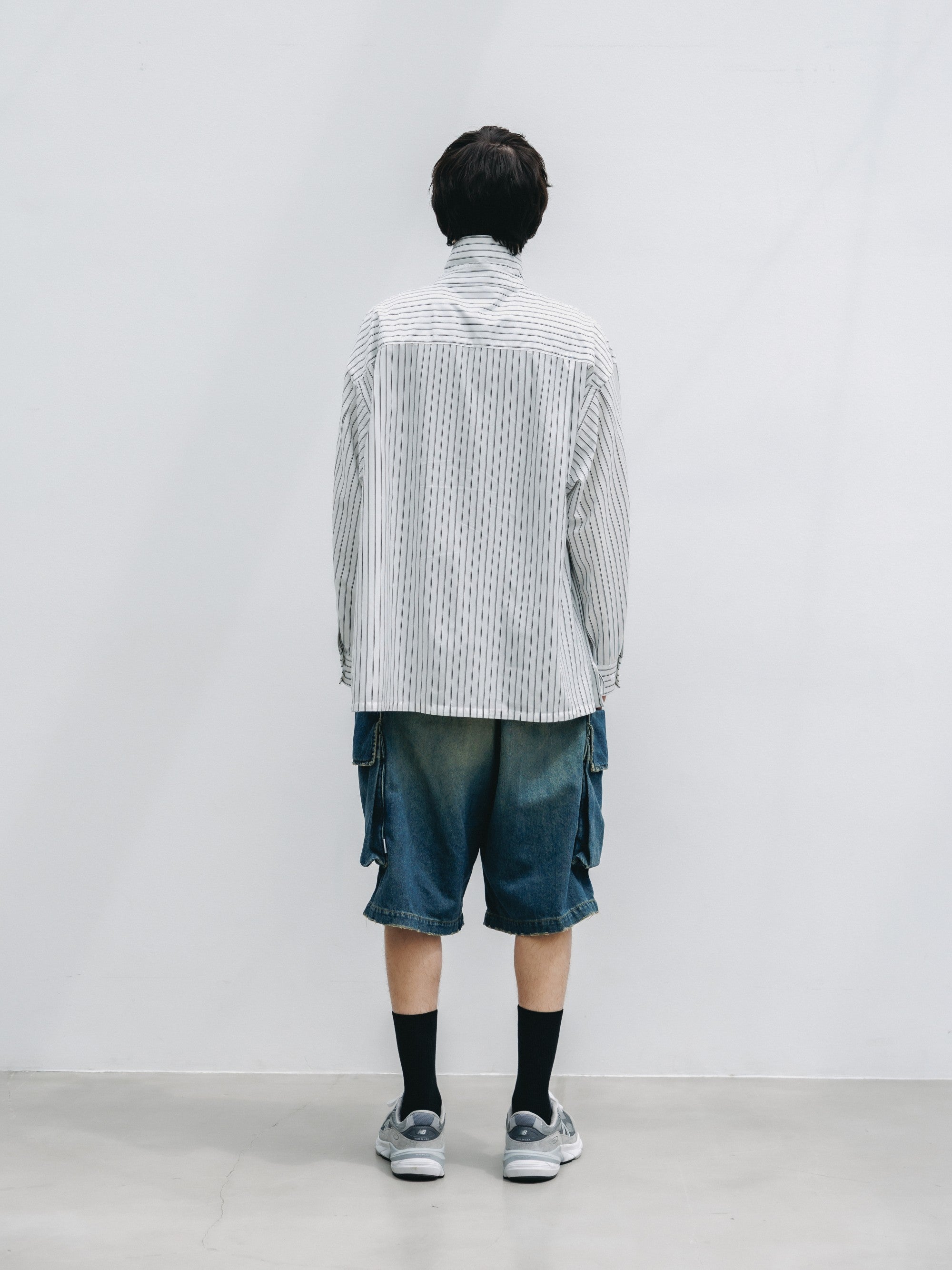 【5.30 SAT 20:00- IN STOCK】THICK/THIN STRIPE 46G KNIT EVERYDAY ZIP UP L/S SHIRT (WHITE STRIPE)