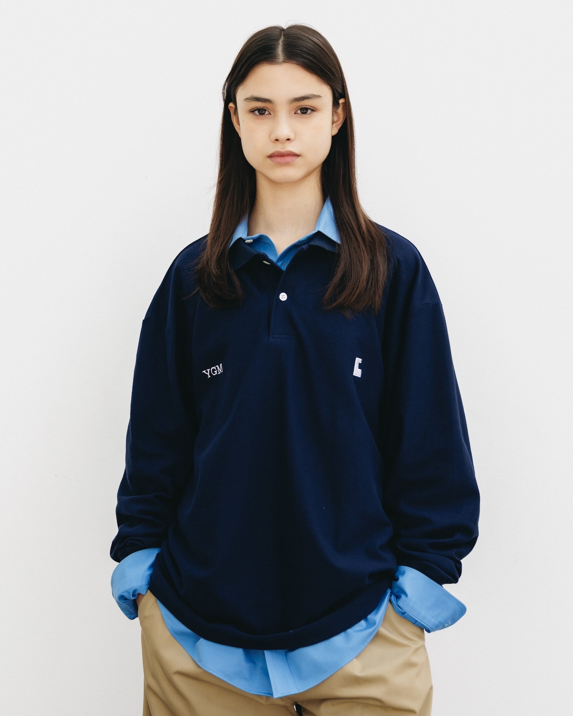【10.15 WED 20:00- IN STOCK】"C" COTTON CITY L/S POLO SHIRT FOR YGM (NAVY)
