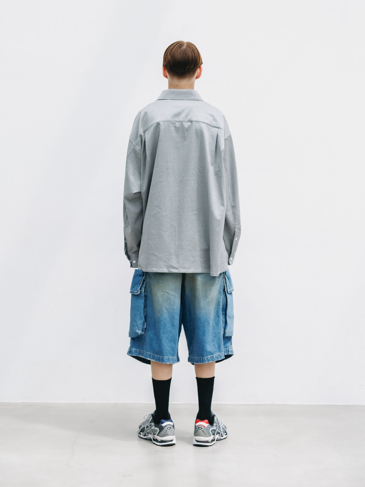 【10.24 SAT 20:00- IN STOCK】 MINI GRID CHECK 36G KNIT EVERYDAY ZIP UP L/S SHIRT (WHITE×BLACK)